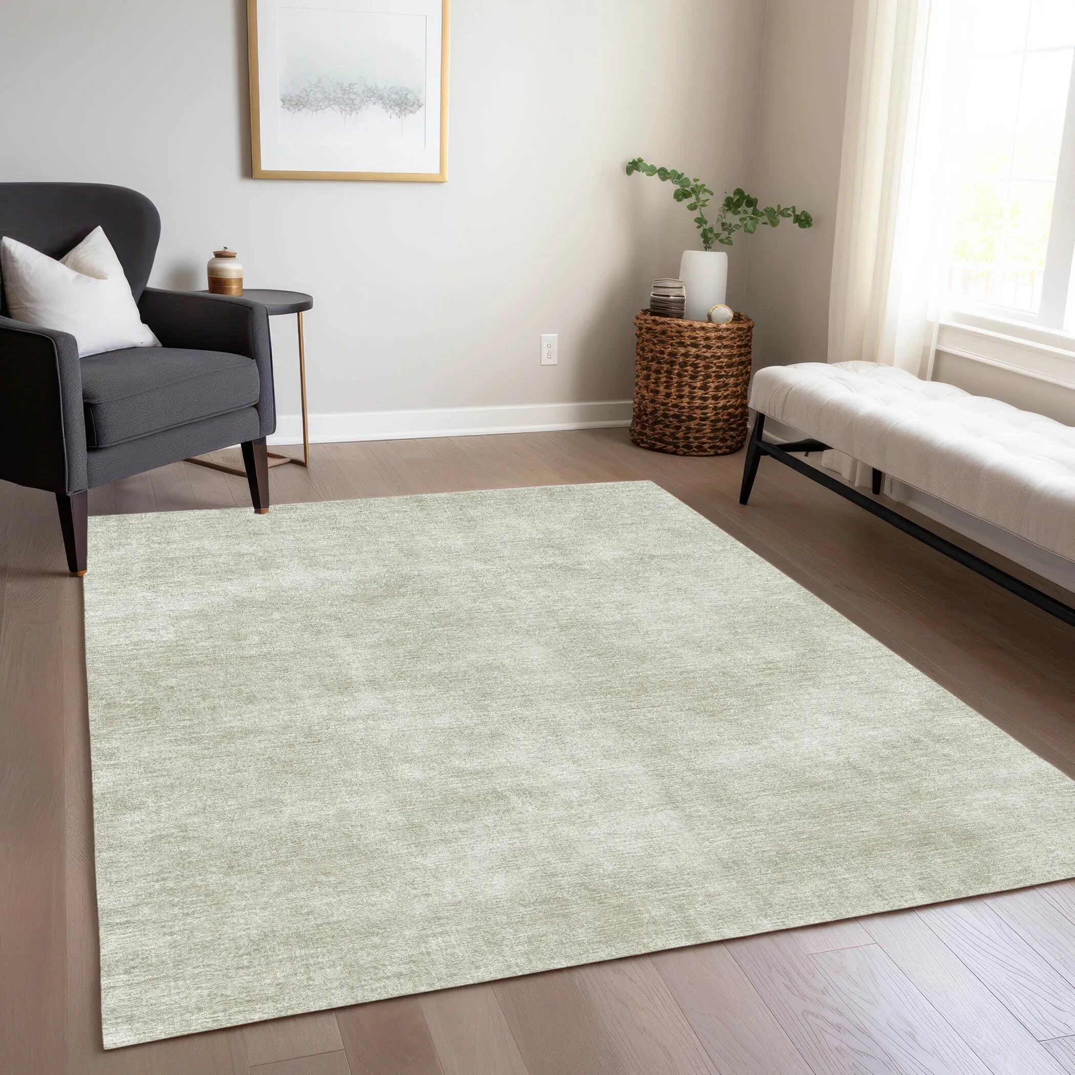 Machine Washable Indoor/ Outdoor Simple Solid Chantille Rug