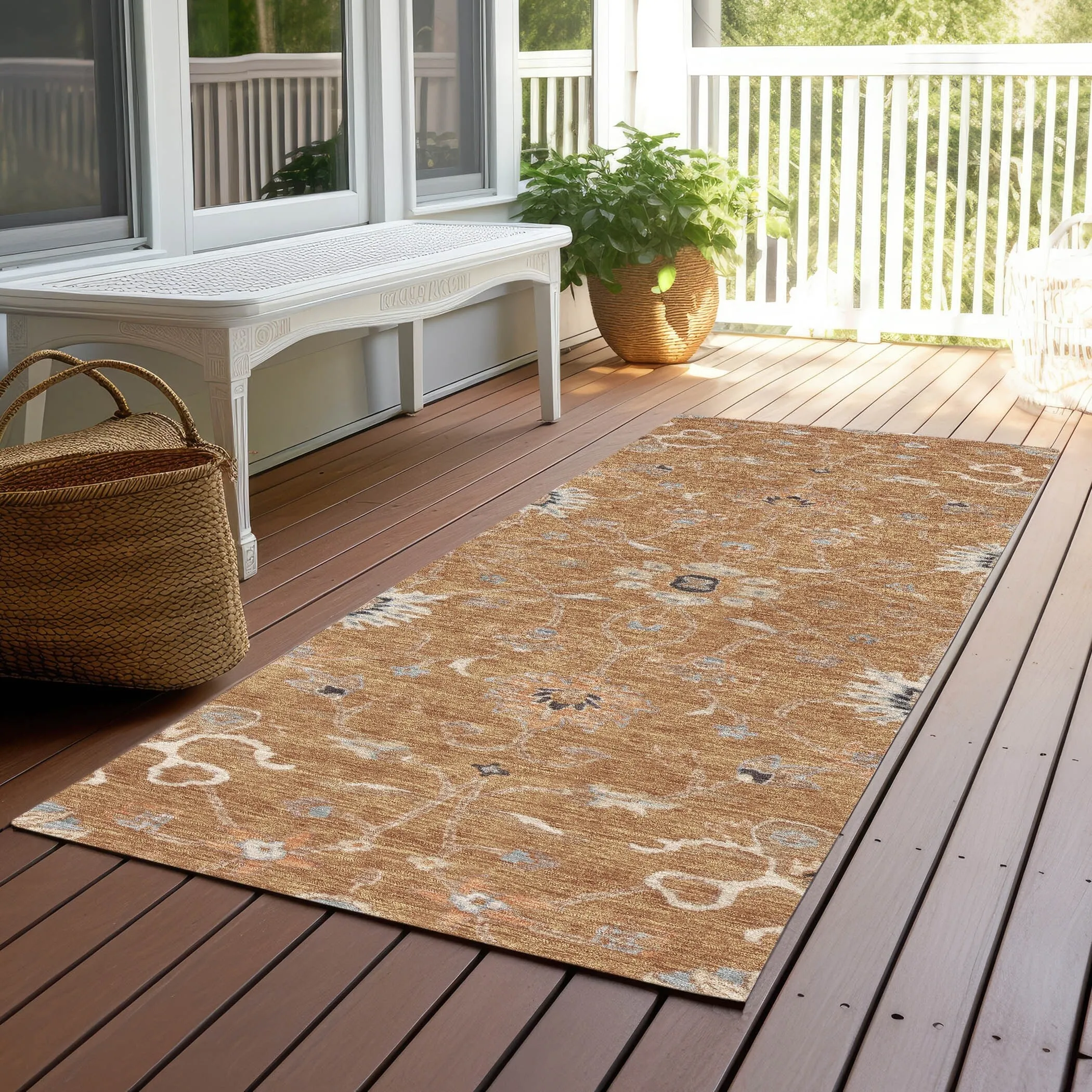 Machine Washable Indoor/ Outdoor Traditional Persian Chantille Rug