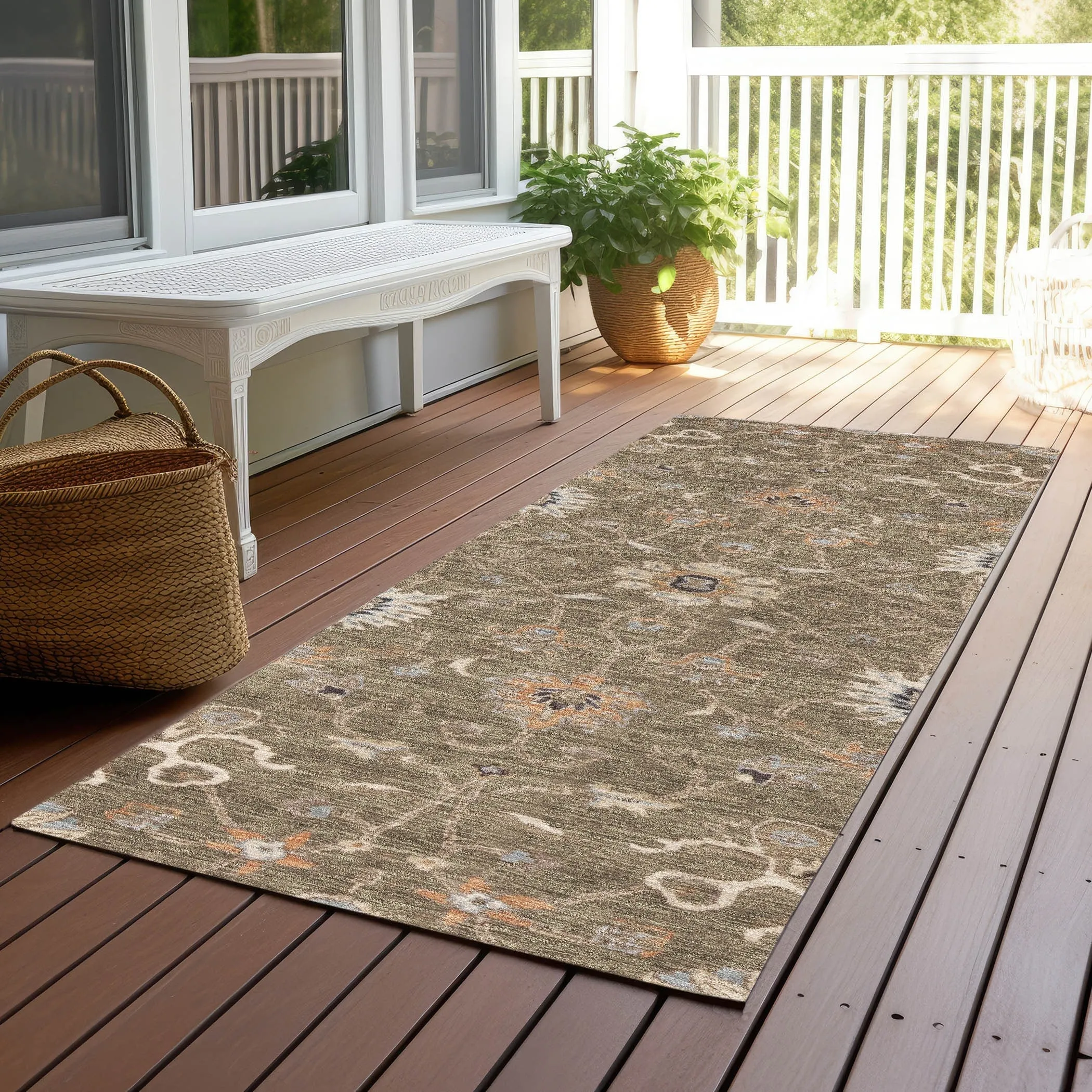 Machine Washable Indoor/ Outdoor Traditional Persian Chantille Rug