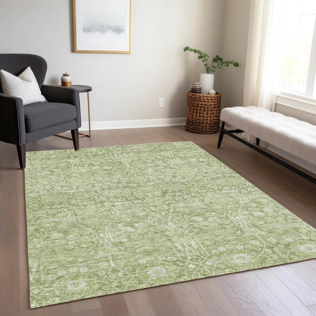 Machine Washable Indoor/ Outdoor Vintage Boho Chantille Rug