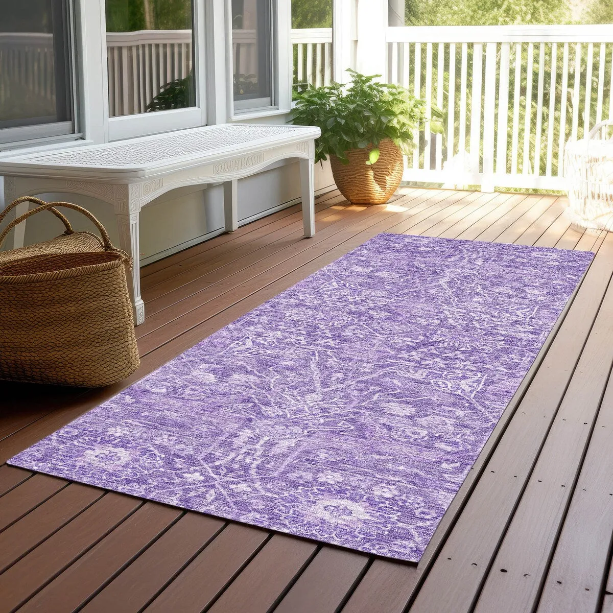 Machine Washable Indoor/ Outdoor Vintage Boho Chantille Rug