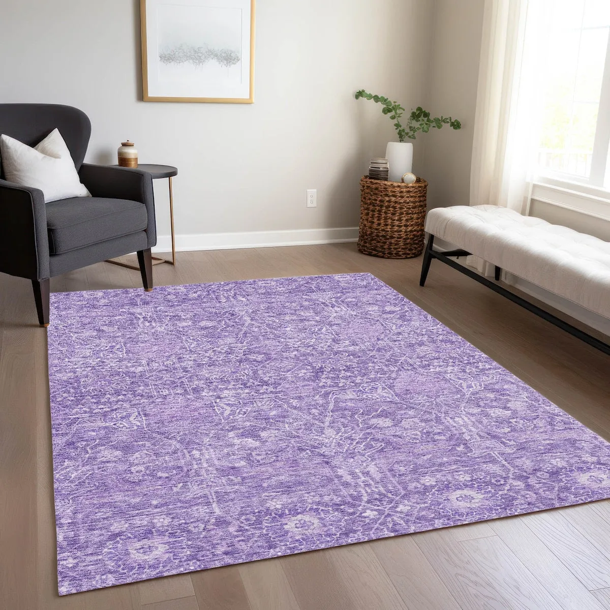 Machine Washable Indoor/ Outdoor Vintage Boho Chantille Rug
