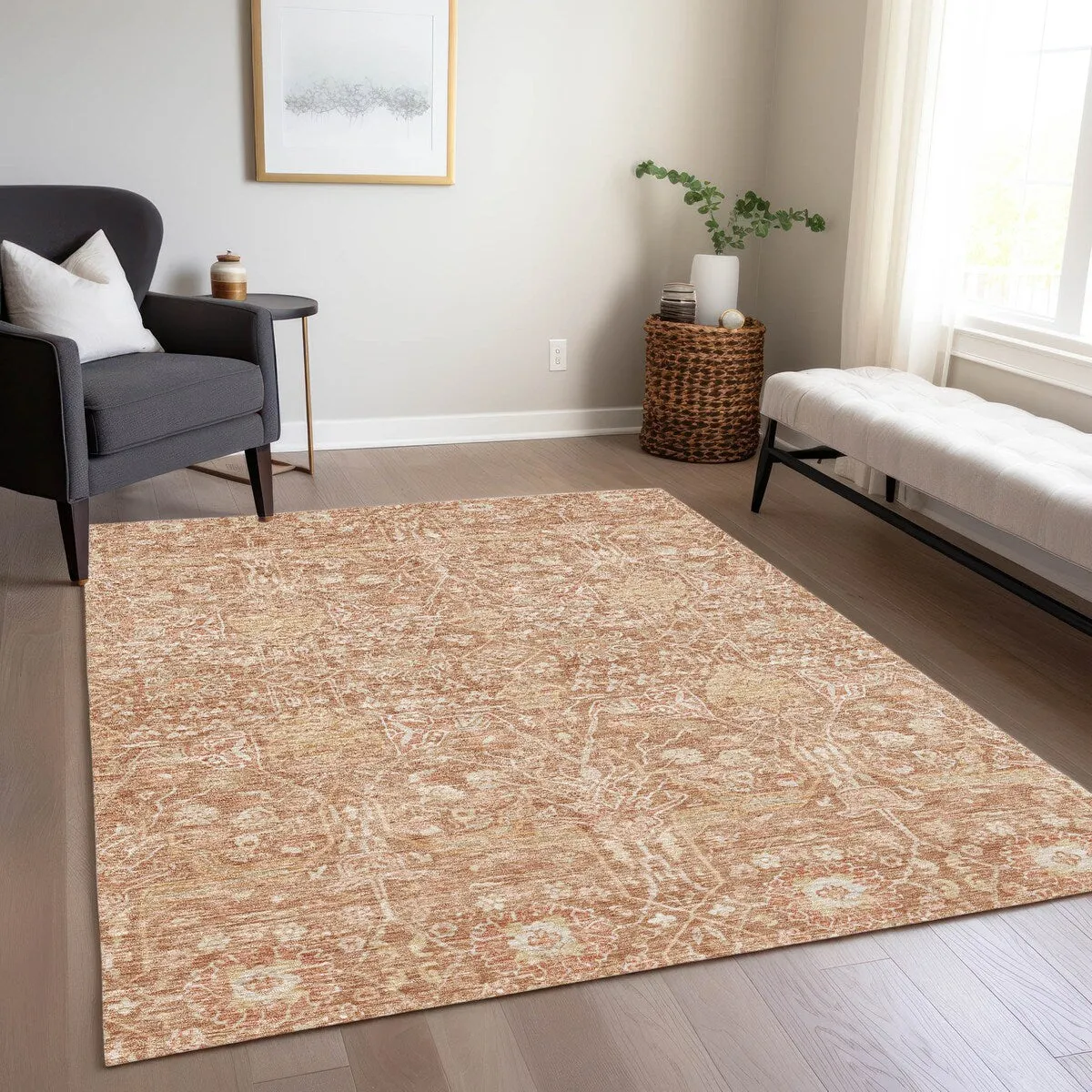 Machine Washable Indoor/ Outdoor Vintage Boho Chantille Rug