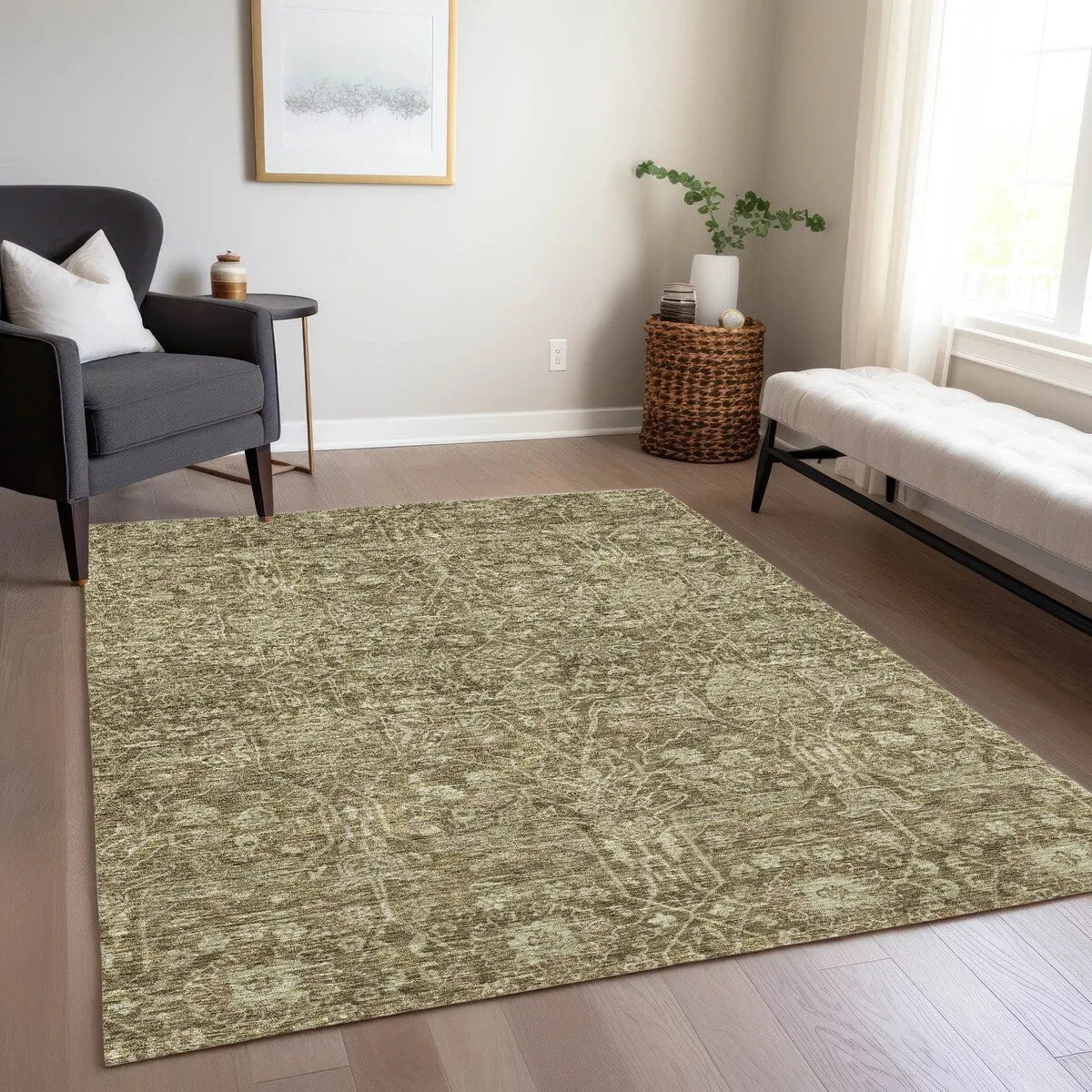 Machine Washable Indoor/ Outdoor Vintage Boho Chantille Rug