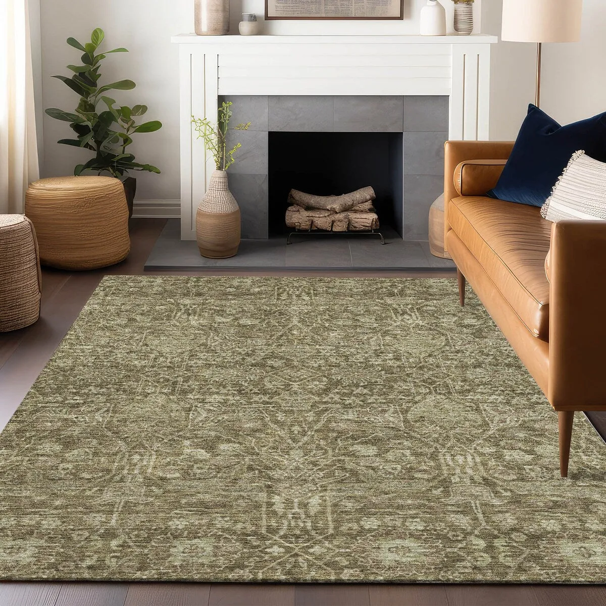 Machine Washable Indoor/ Outdoor Vintage Boho Chantille Rug