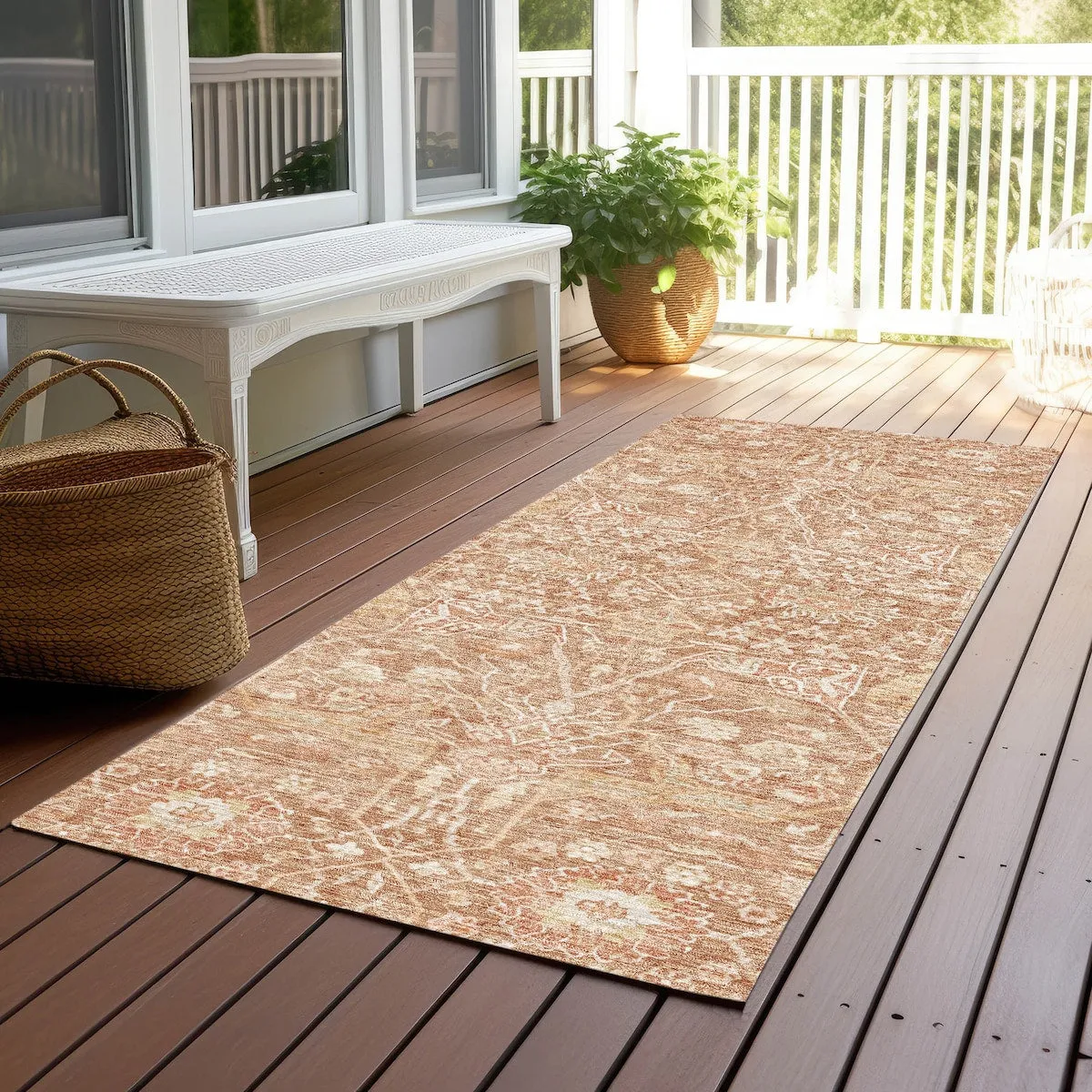 Machine Washable Indoor/ Outdoor Vintage Boho Chantille Rug