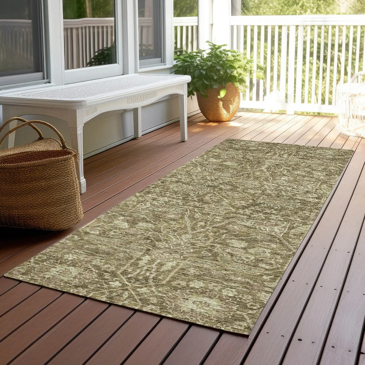 Machine Washable Indoor/ Outdoor Vintage Boho Chantille Rug
