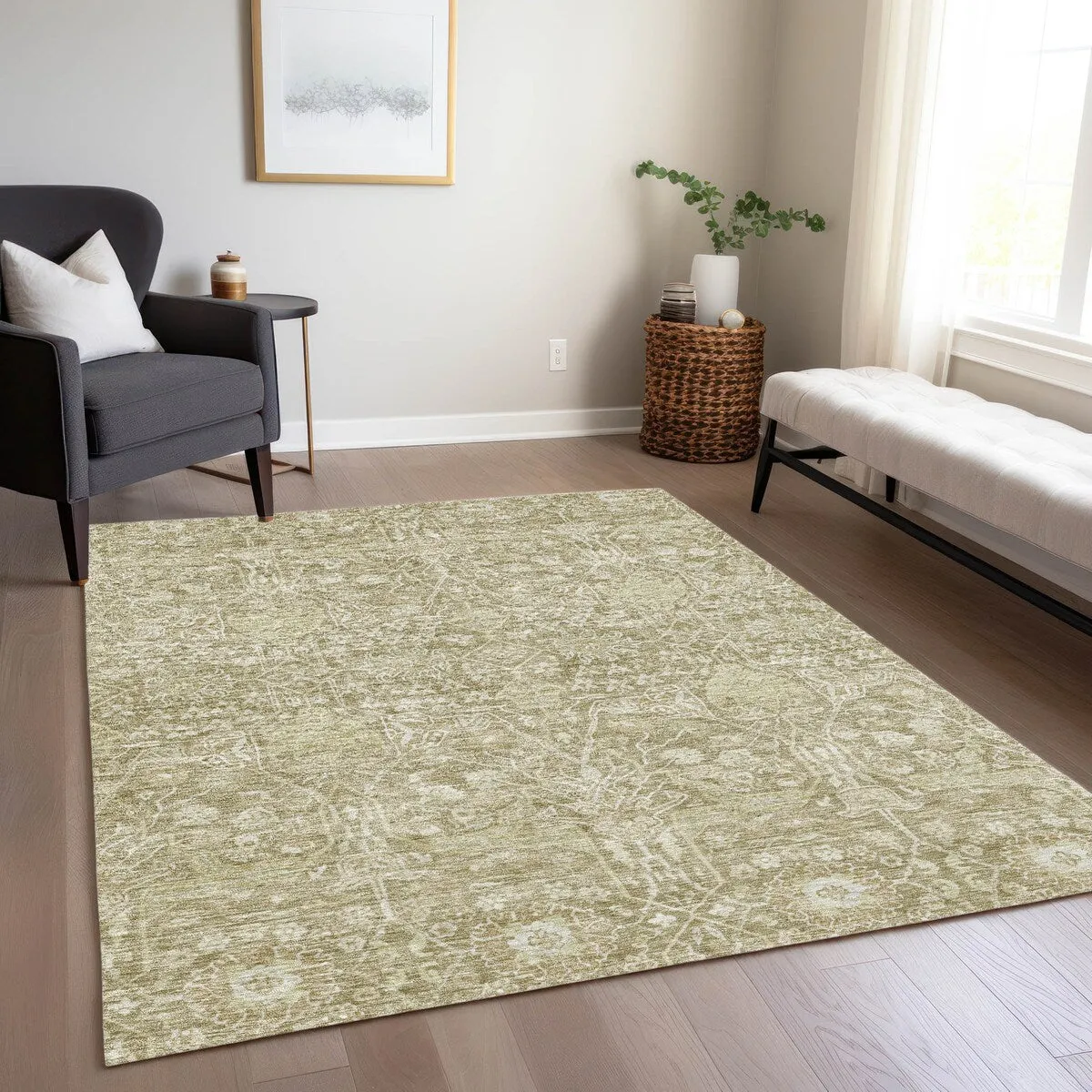 Machine Washable Indoor/ Outdoor Vintage Boho Chantille Rug