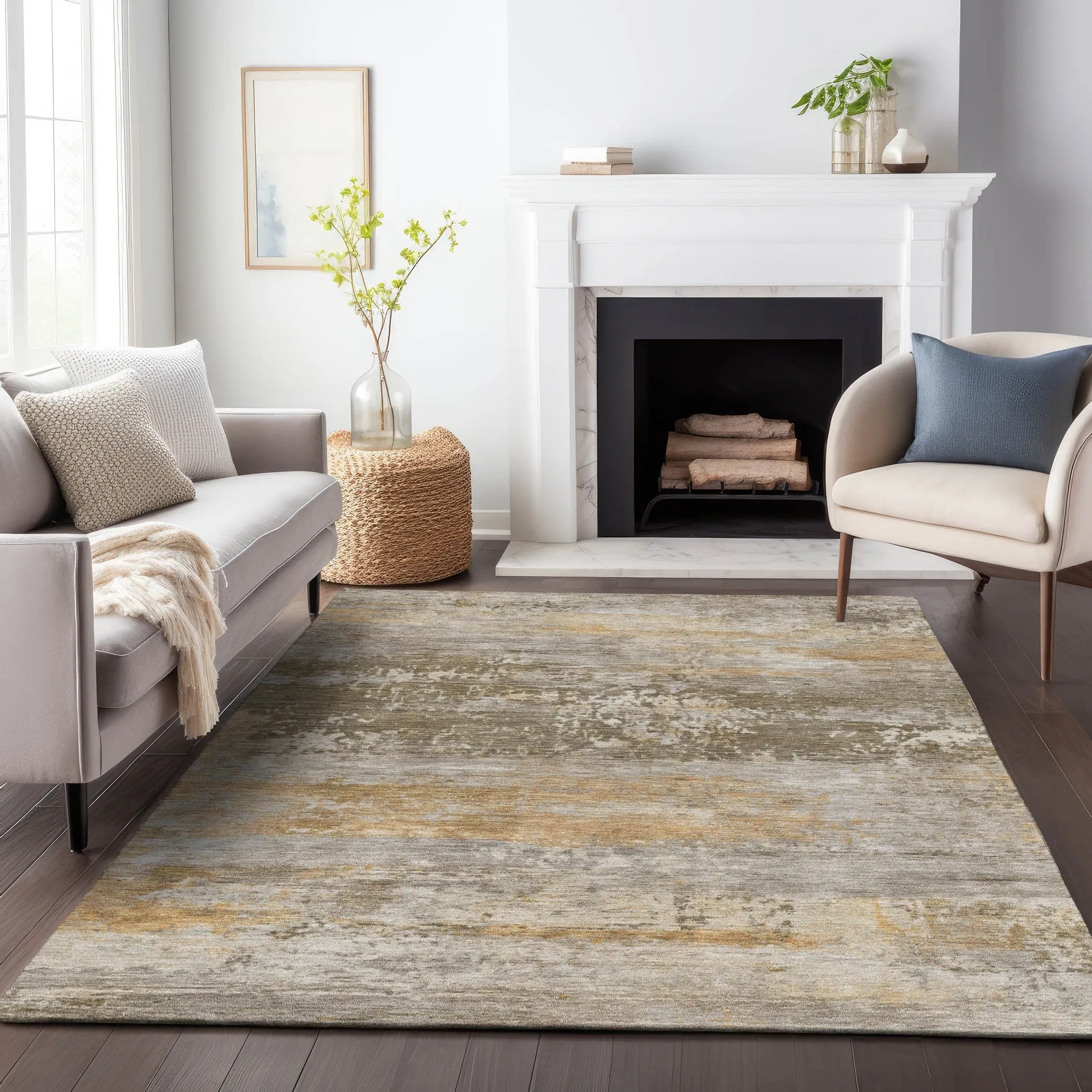 Machine Washable Indoor/Outdoor Contemporary Chantille Rug