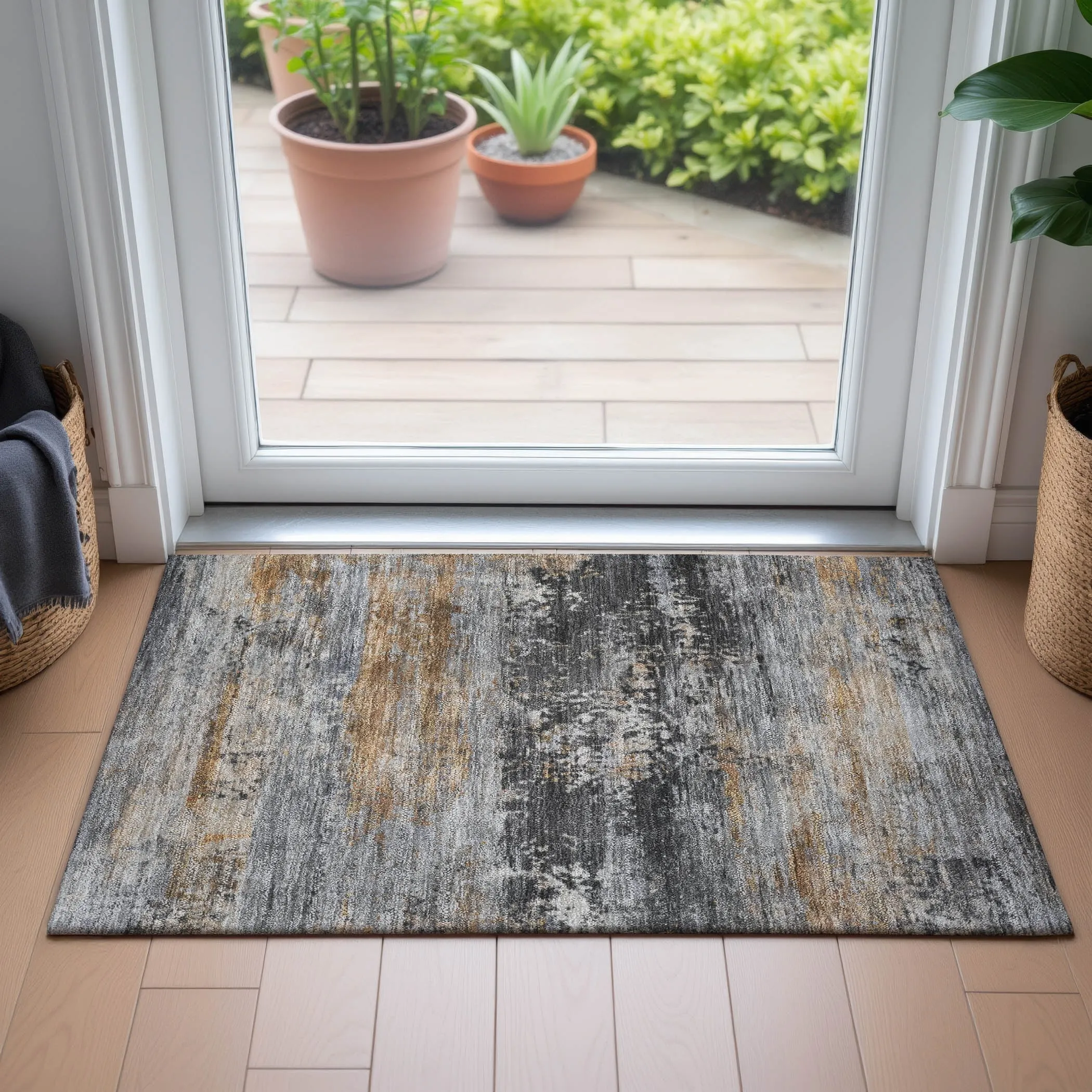 Machine Washable Indoor/Outdoor Contemporary Chantille Rug