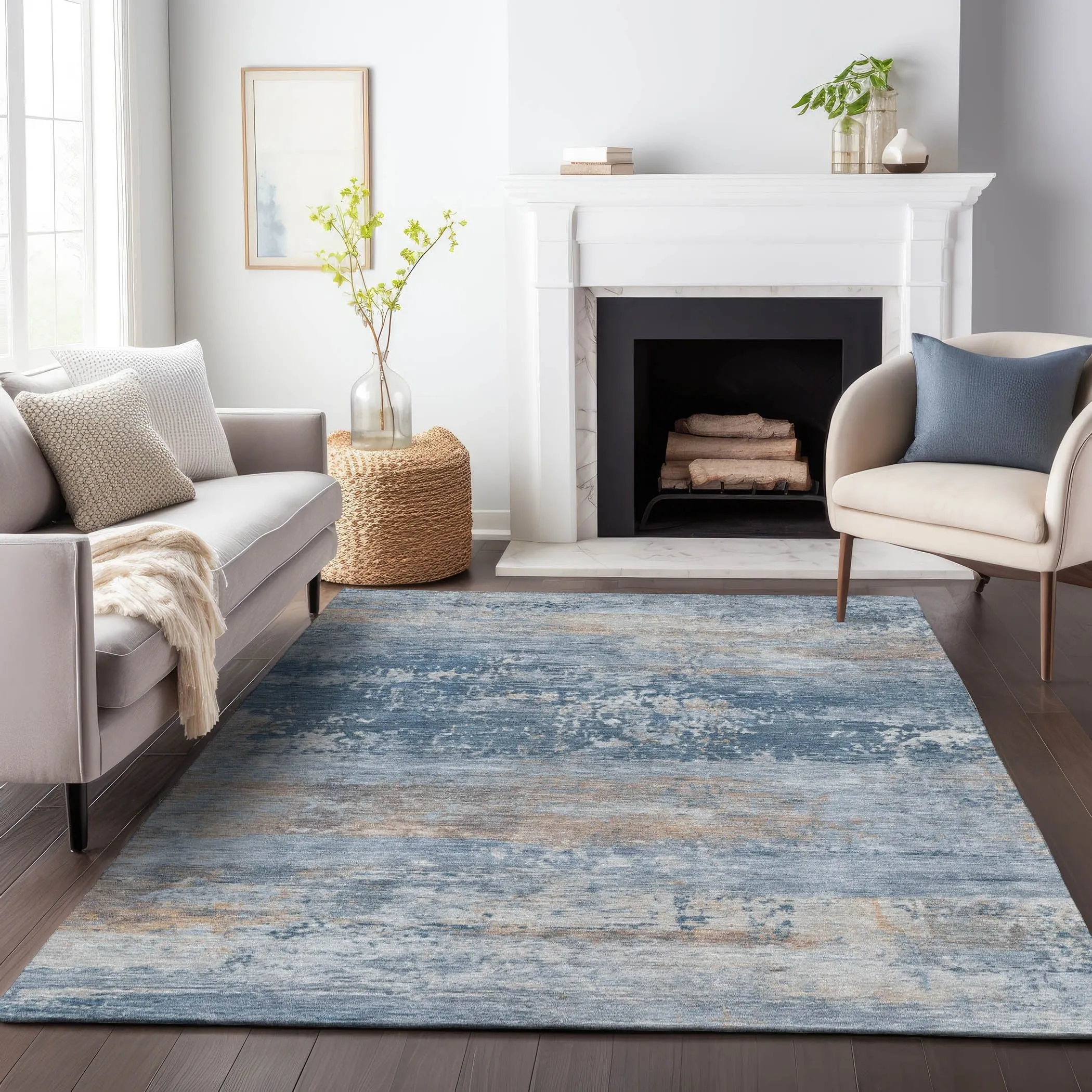 Machine Washable Indoor/Outdoor Contemporary Chantille Rug