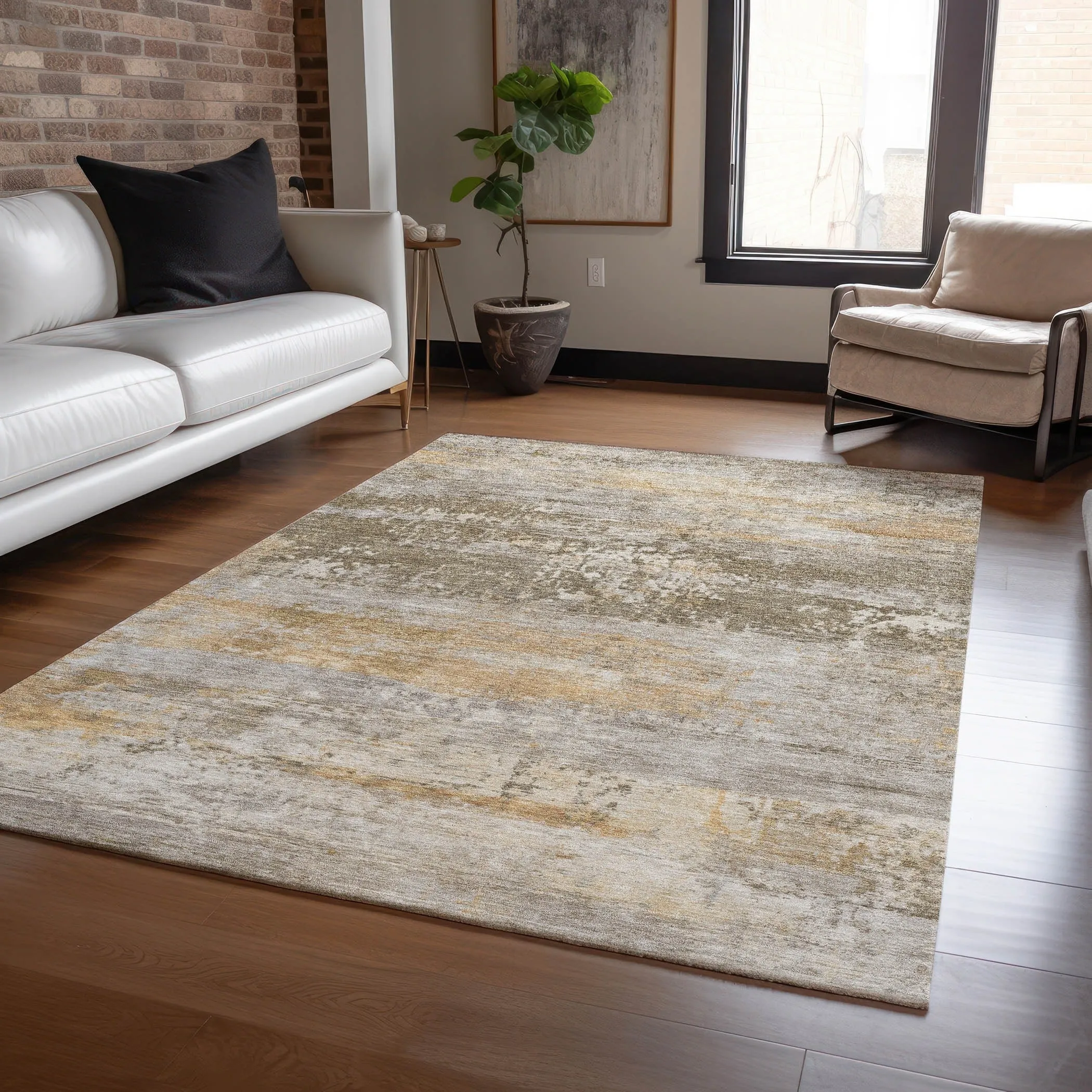 Machine Washable Indoor/Outdoor Contemporary Chantille Rug