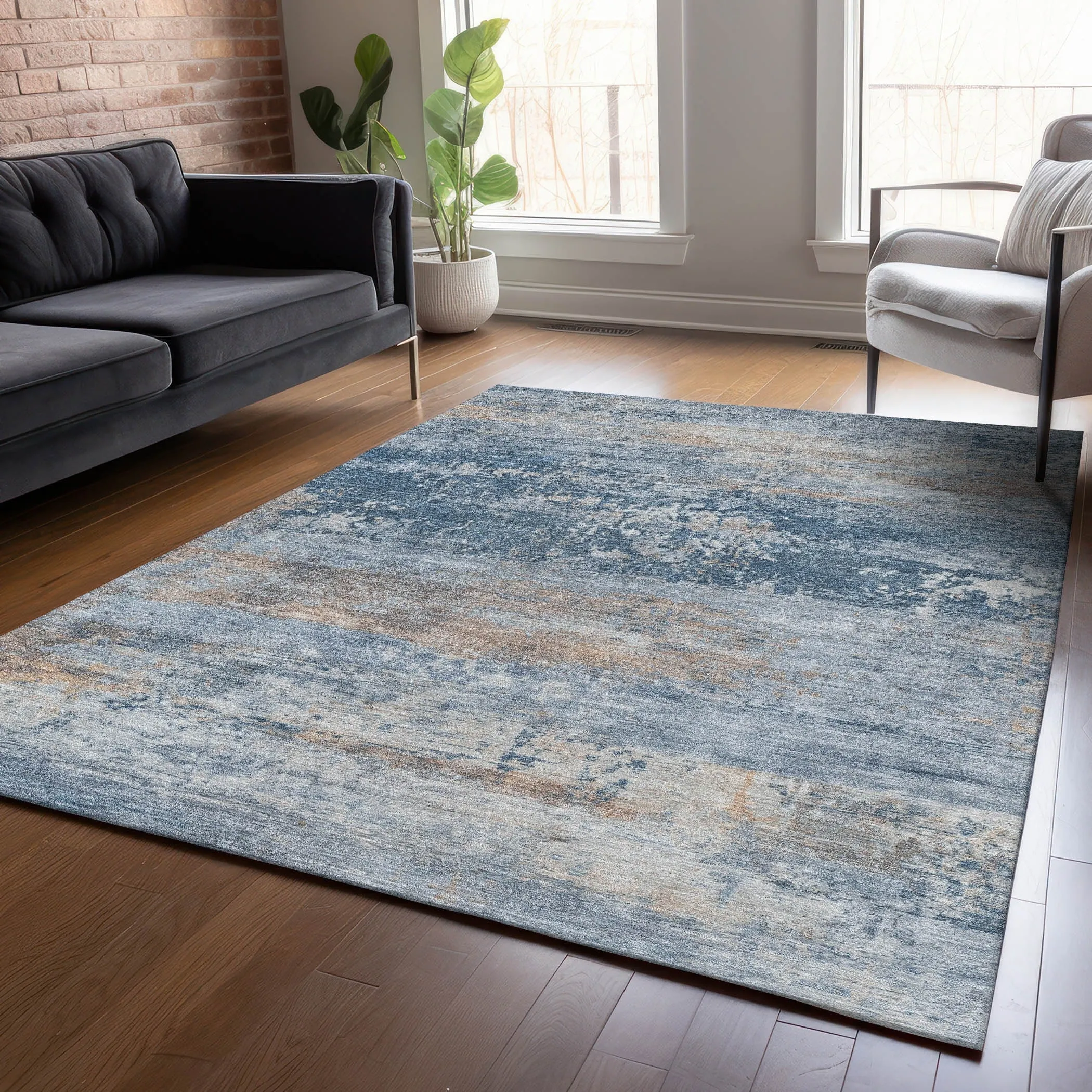 Machine Washable Indoor/Outdoor Contemporary Chantille Rug