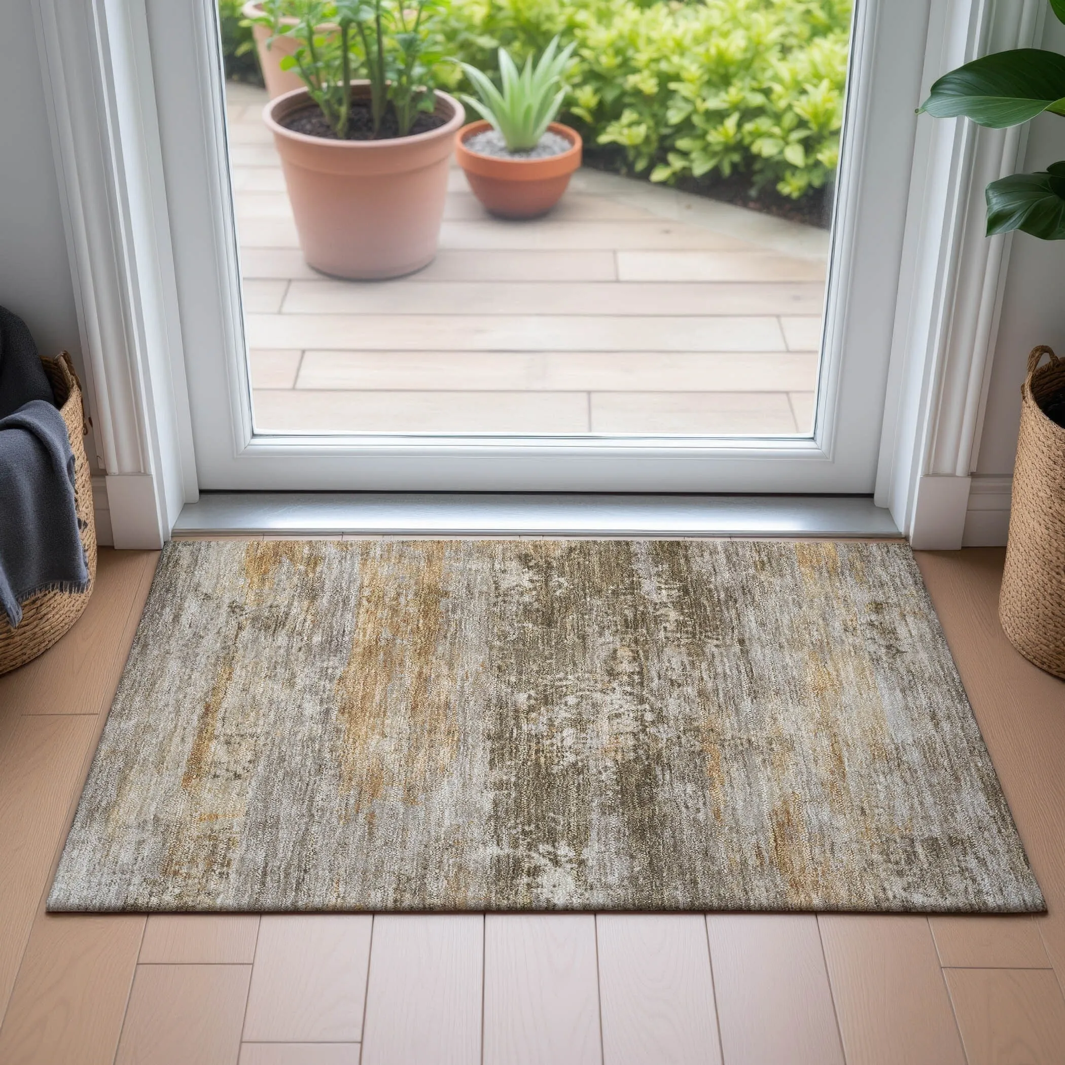 Machine Washable Indoor/Outdoor Contemporary Chantille Rug