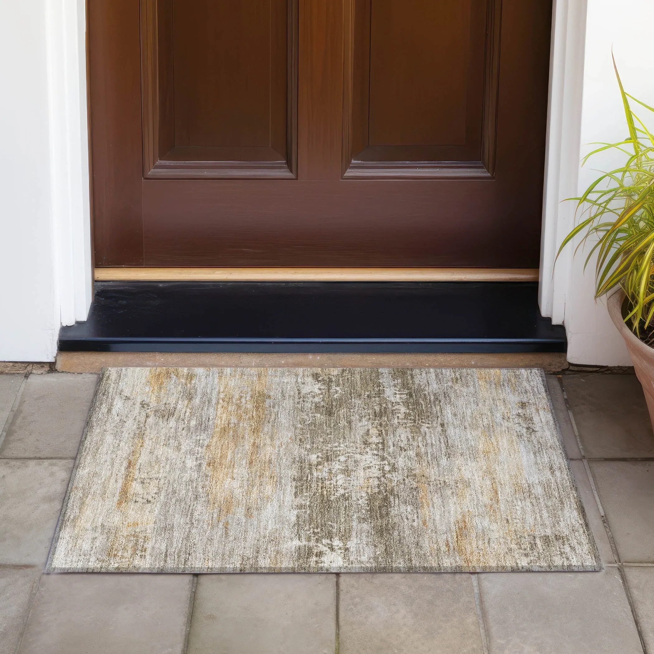 Machine Washable Indoor/Outdoor Contemporary Chantille Rug
