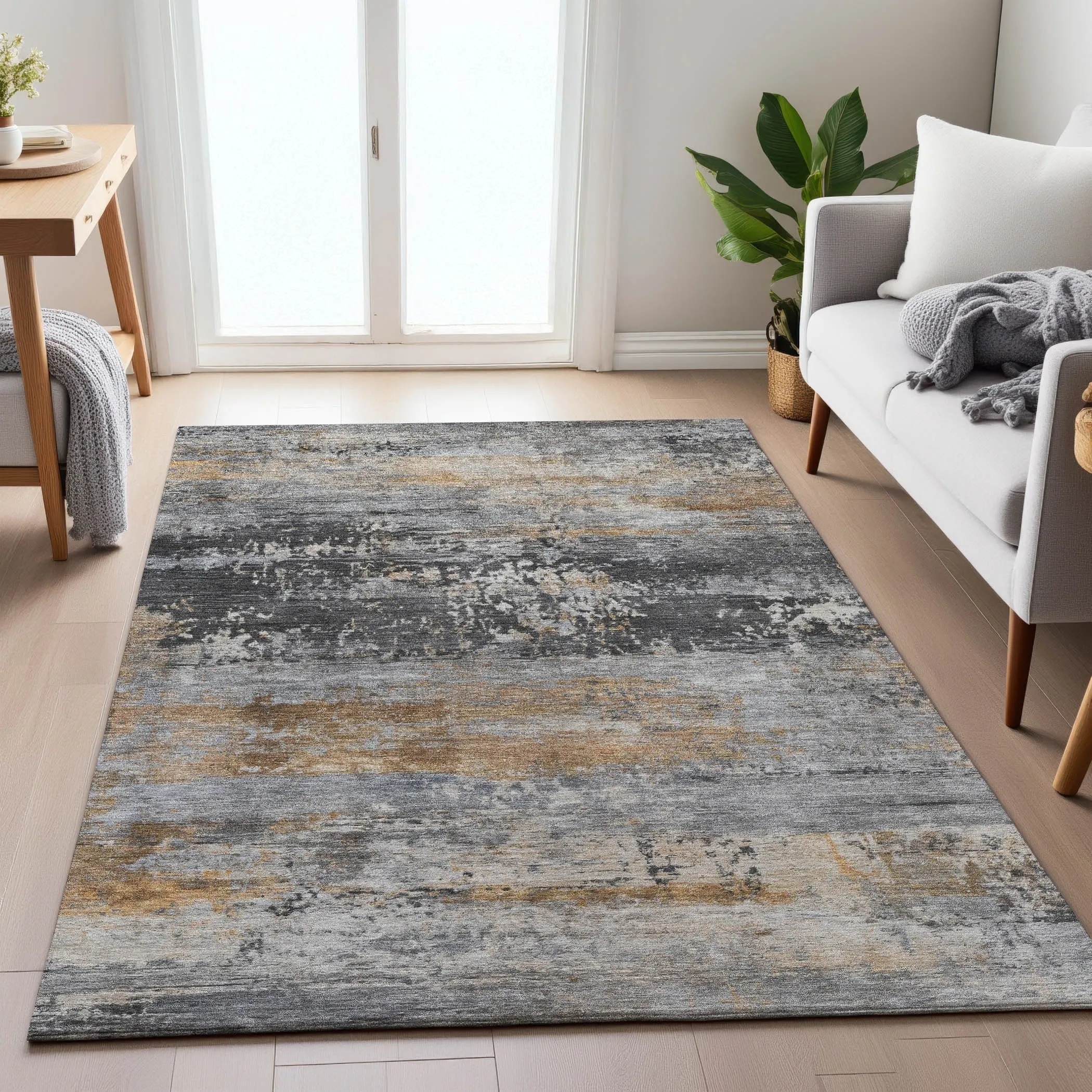 Machine Washable Indoor/Outdoor Contemporary Chantille Rug