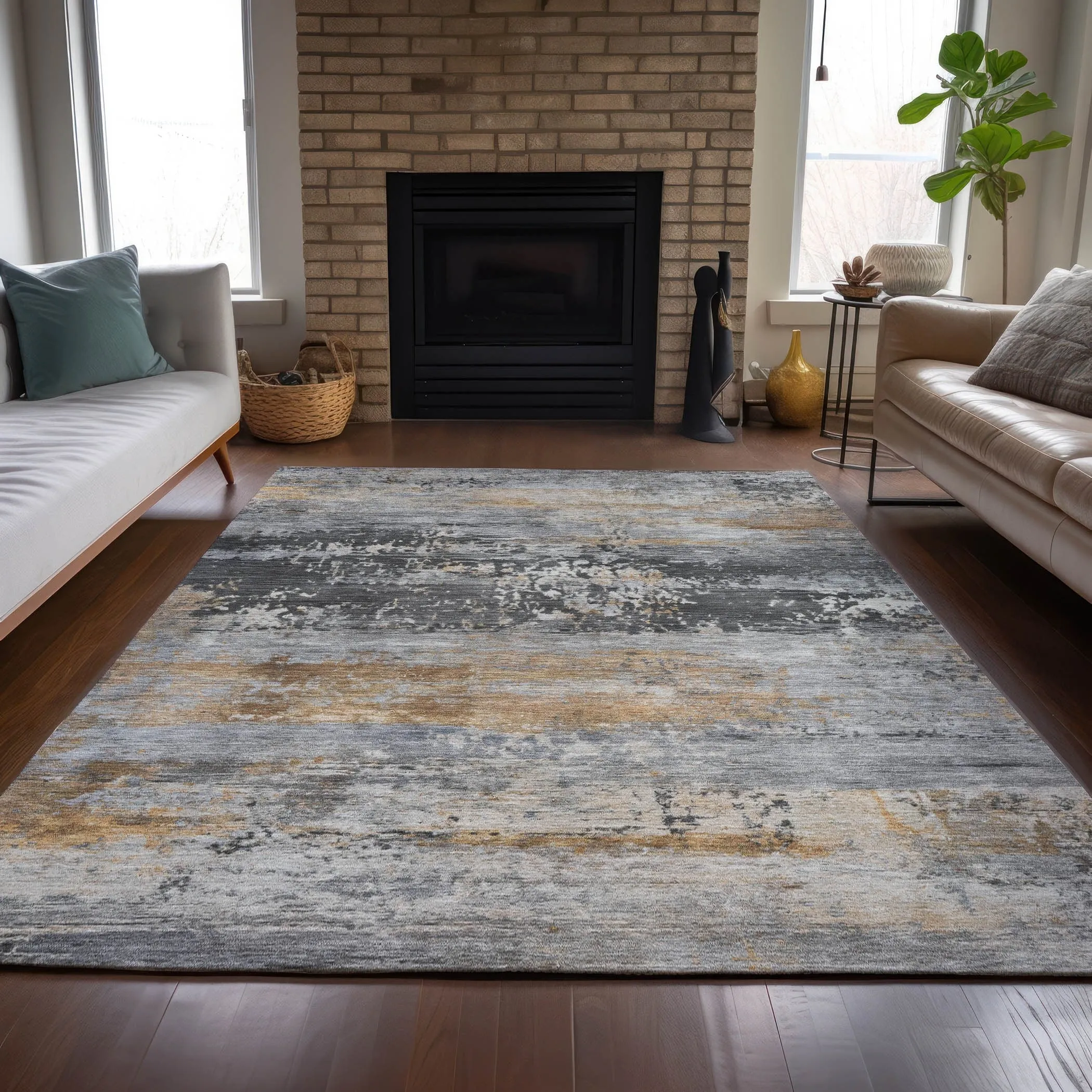 Machine Washable Indoor/Outdoor Contemporary Chantille Rug