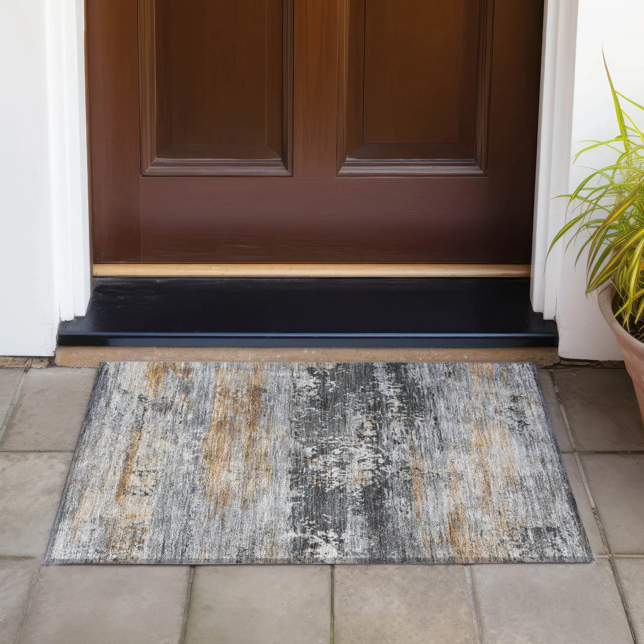 Machine Washable Indoor/Outdoor Contemporary Chantille Rug