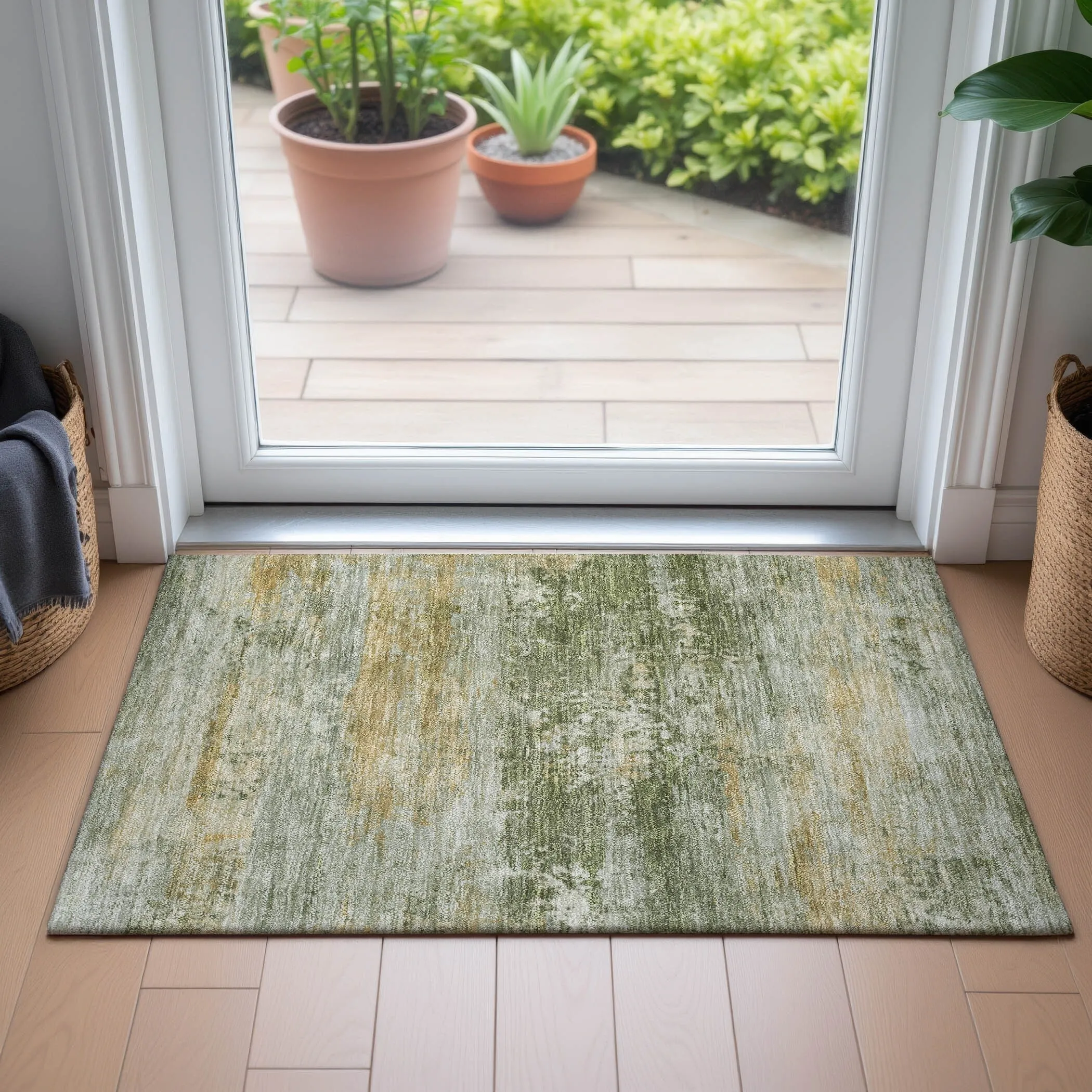 Machine Washable Indoor/Outdoor Contemporary Chantille Rug