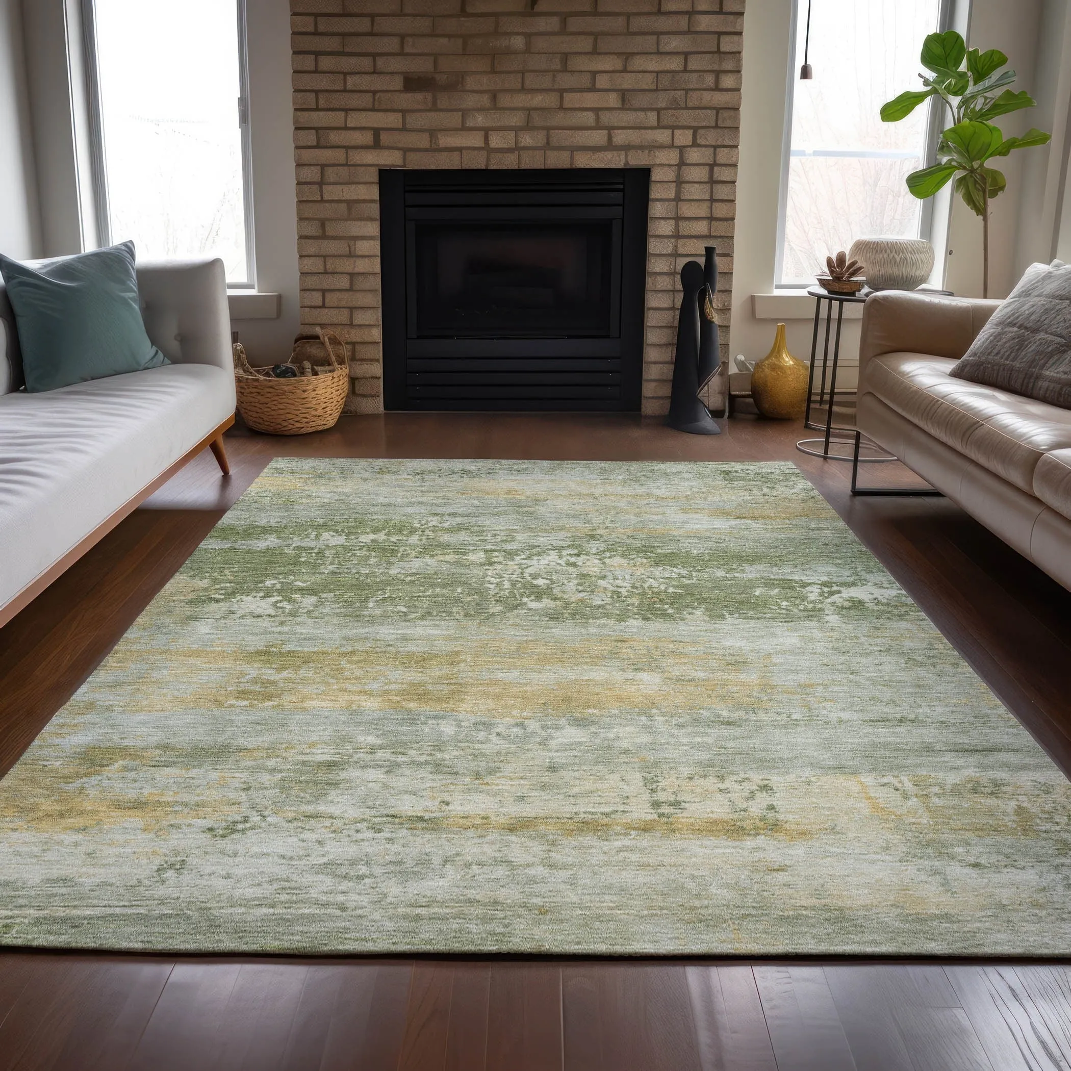 Machine Washable Indoor/Outdoor Contemporary Chantille Rug