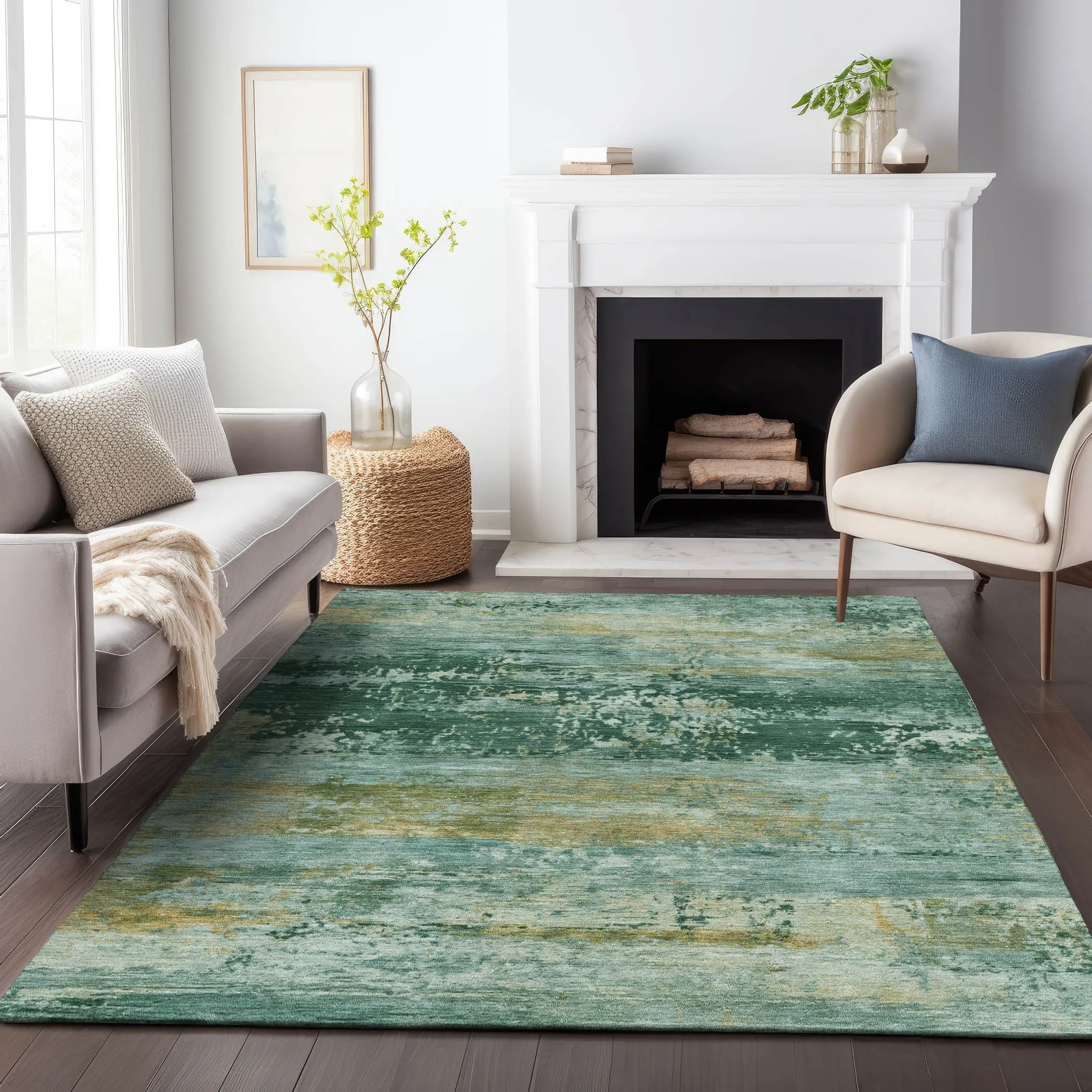 Machine Washable Indoor/Outdoor Contemporary Chantille Rug