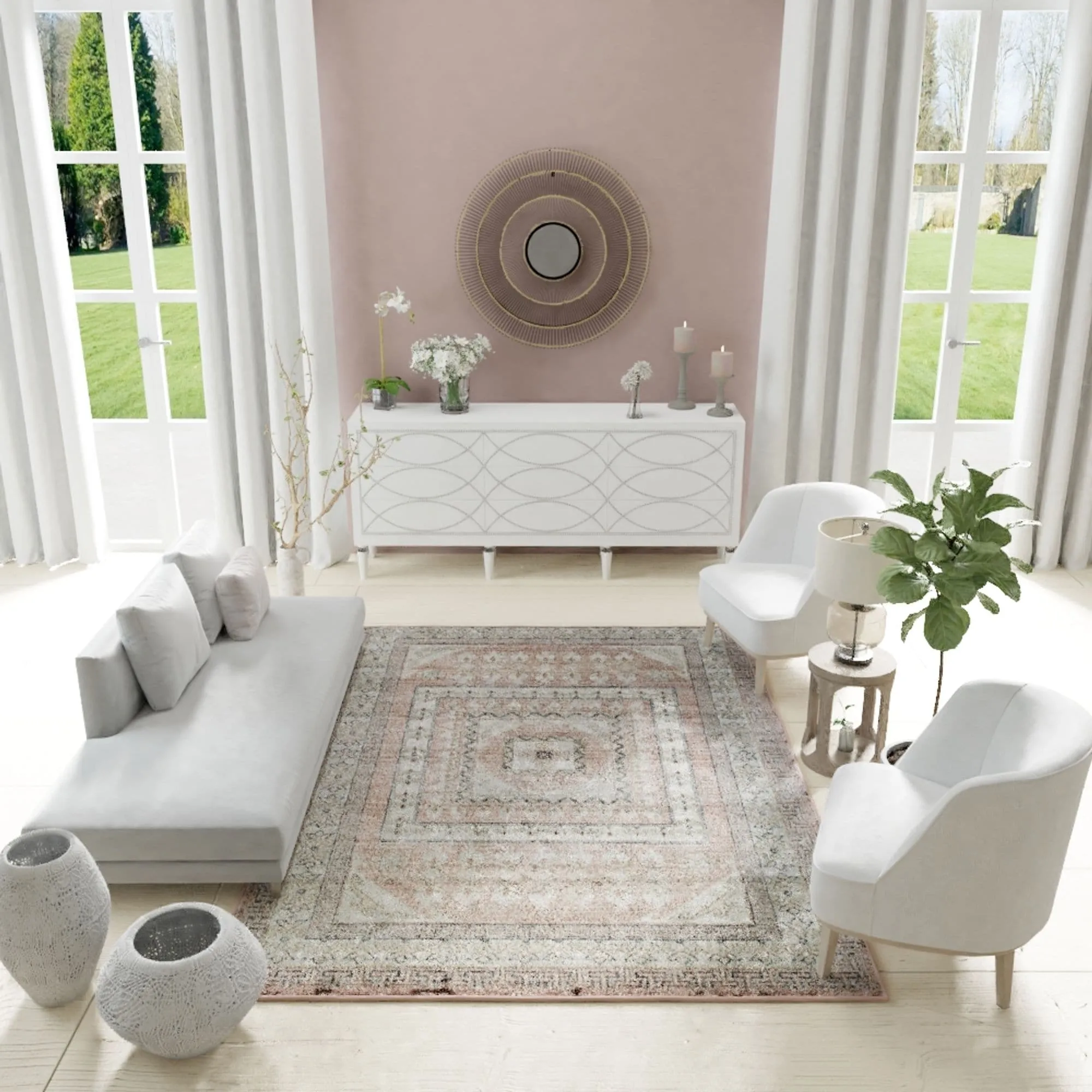 Magnolia Pink Vintage Transitional Area Rug