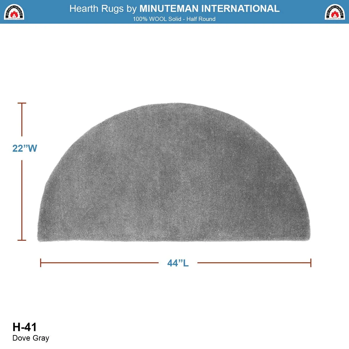 Minuteman International Half Round Hearth Rug. 44 Inch Long. Dove Gray - 3'6