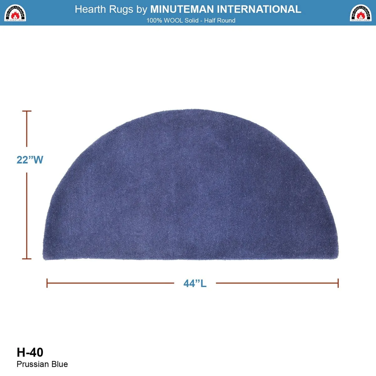 Minuteman International Half Round Hearth Rug. 44 Inch Long. Prussian Blue - 3'6