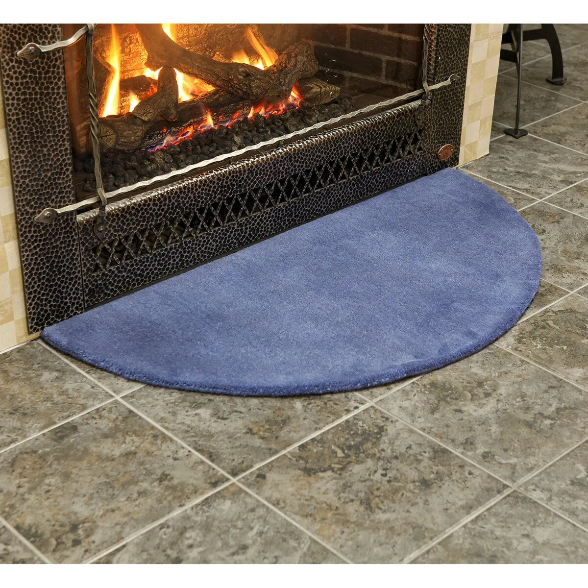 Minuteman International Half Round Hearth Rug. 44 Inch Long. Prussian Blue - 3'6
