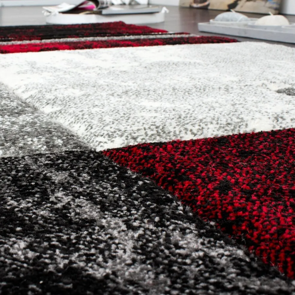 Modern Designer Area Rug Checkered with Contour Cut