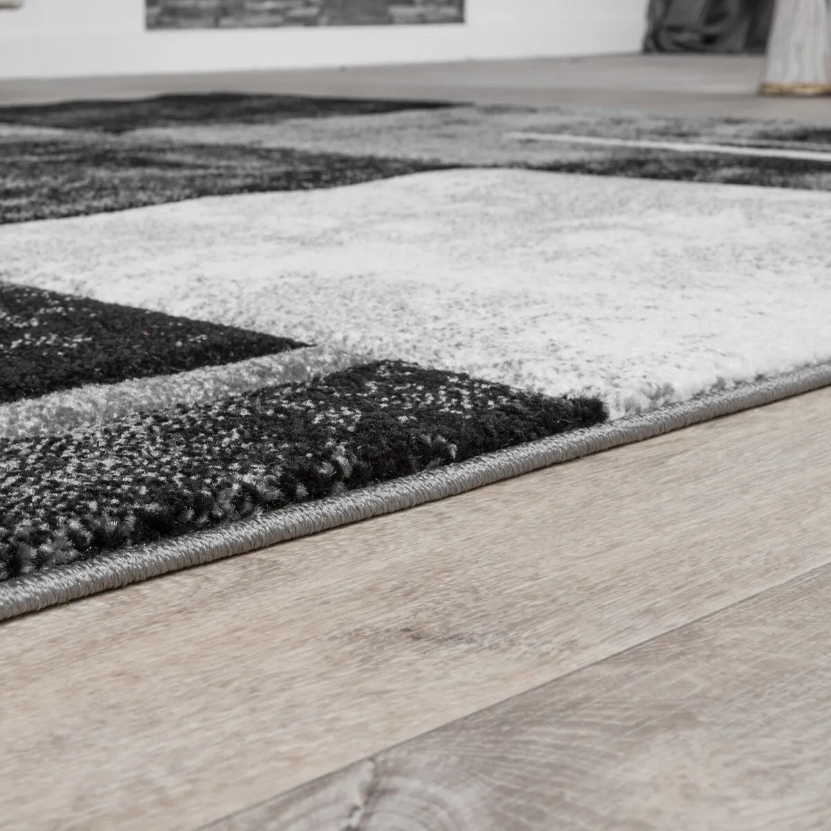 Modern Designer Area Rug Checkered with Contour Cut