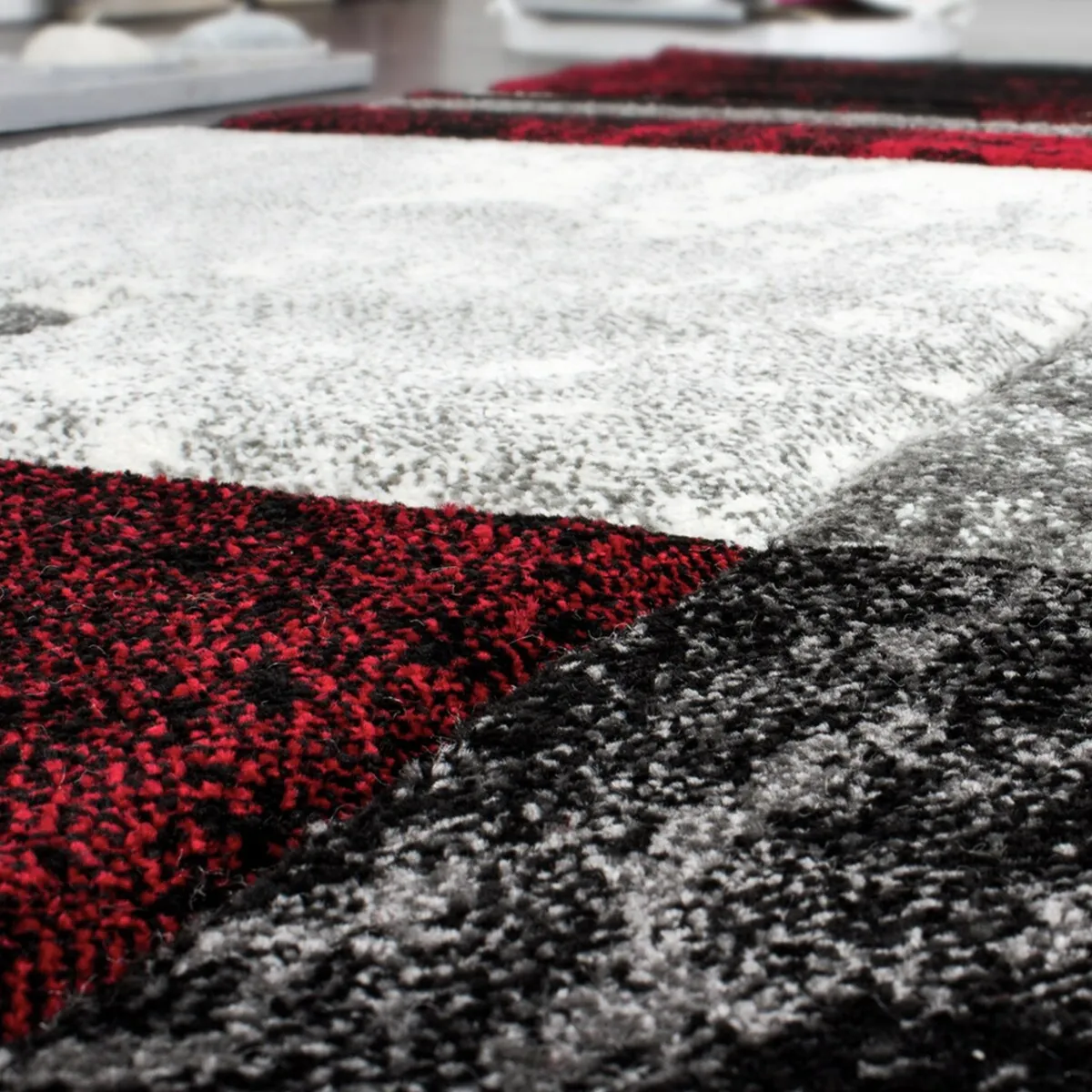 Modern Designer Area Rug Checkered with Contour Cut