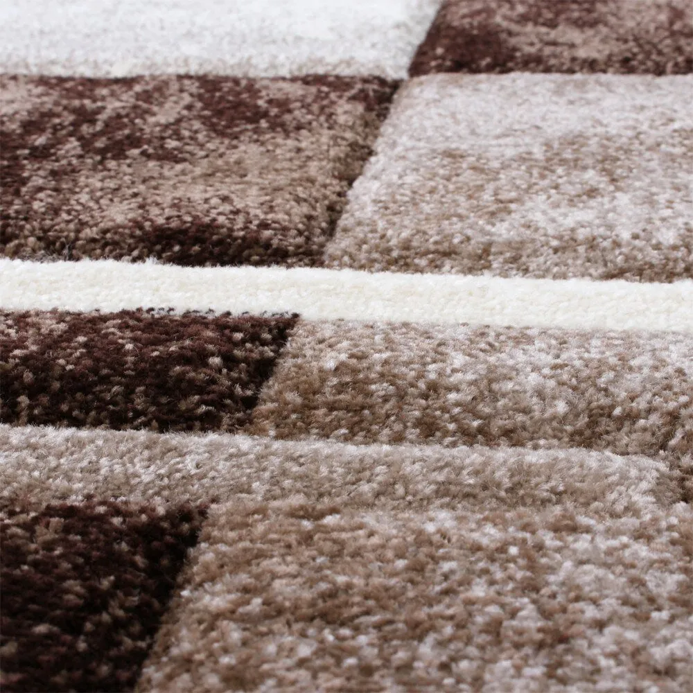 Modern Designer Area Rug Checkered with Contour Cut