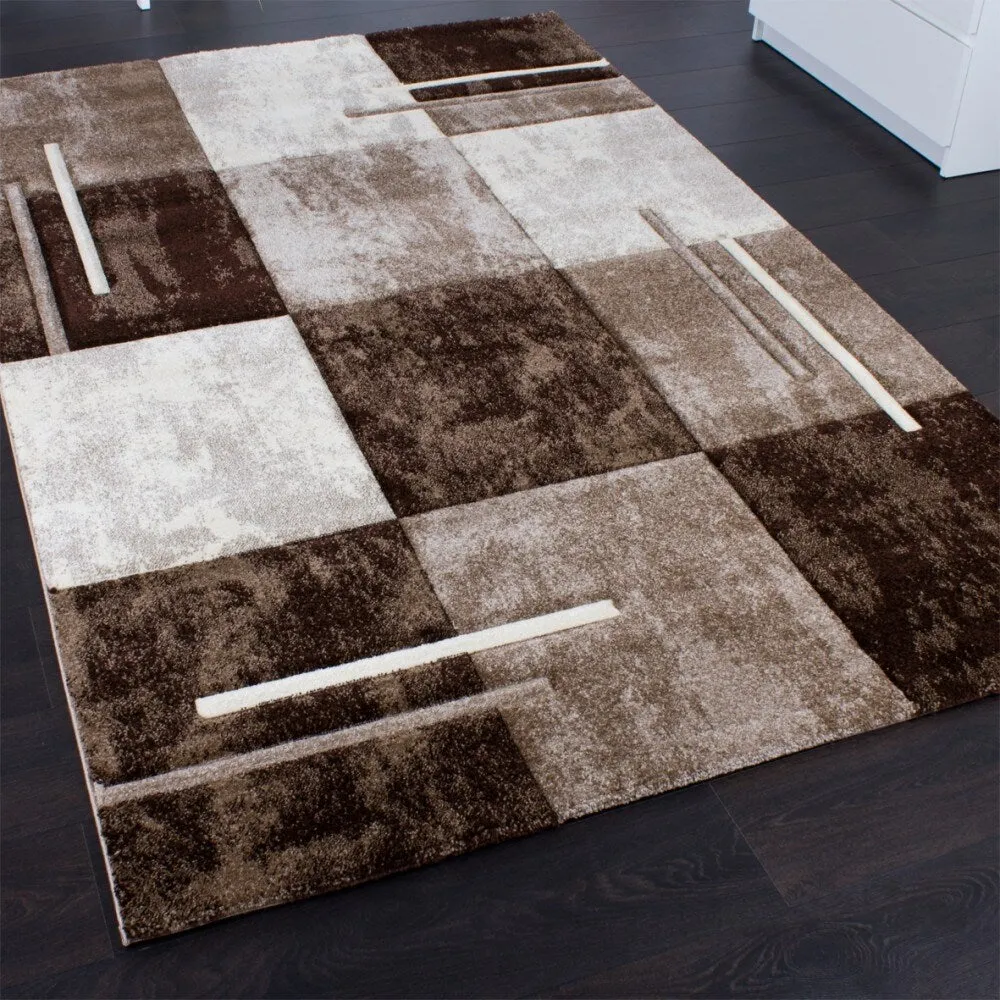 Modern Designer Area Rug Checkered with Contour Cut