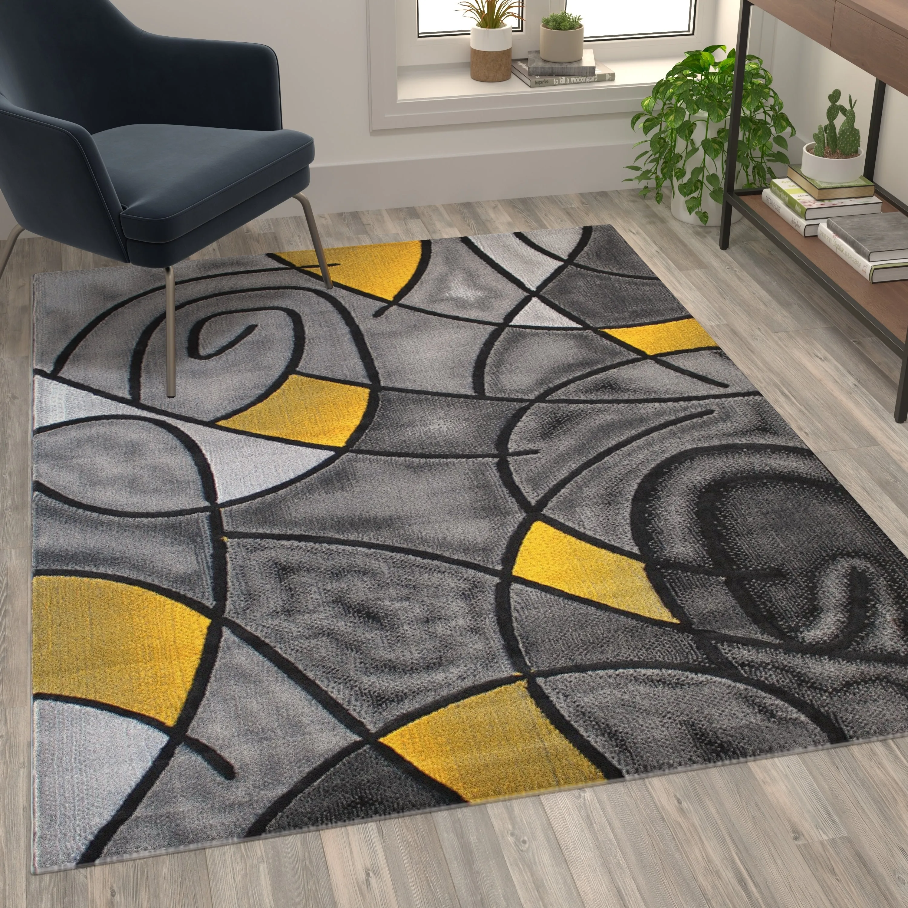 Modern Olefin Accent Area Rug - Abstract Pattern