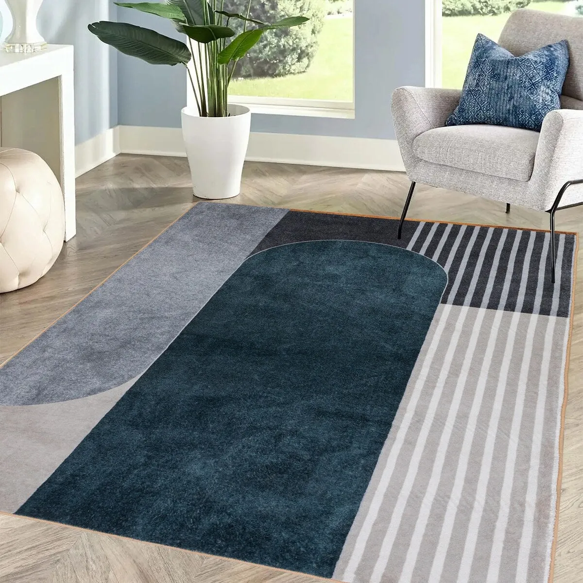 Modern Plant Abstract Area Rugs No-Shedding. Low Pile Foldable Carpet