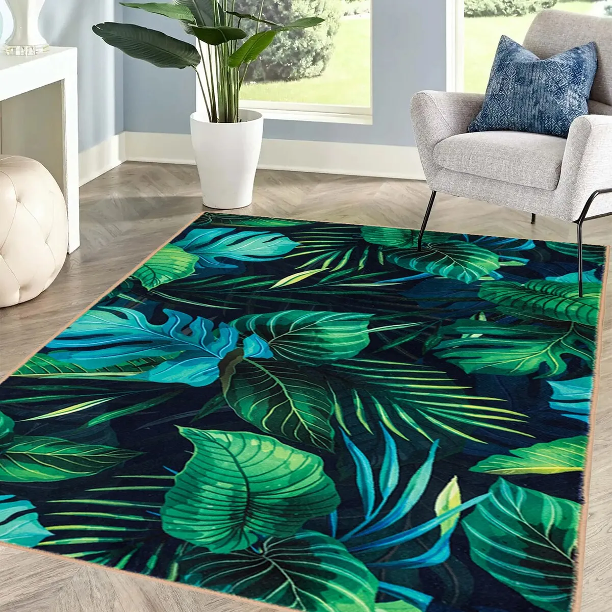 Modern Plant Abstract Area Rugs No-Shedding. Low Pile Foldable Carpet