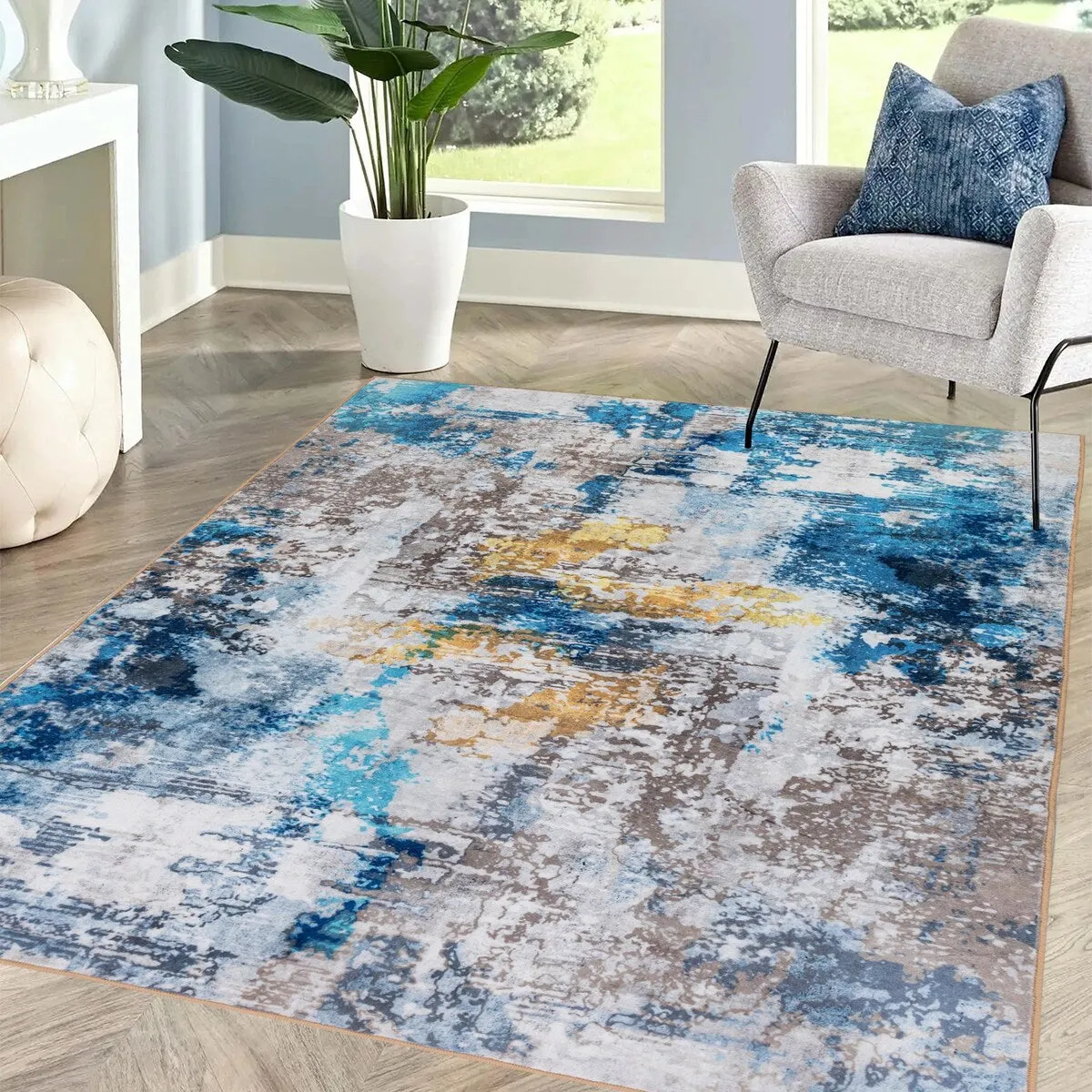 Modern Plant Abstract Area Rugs No-Shedding. Low Pile Foldable Carpet