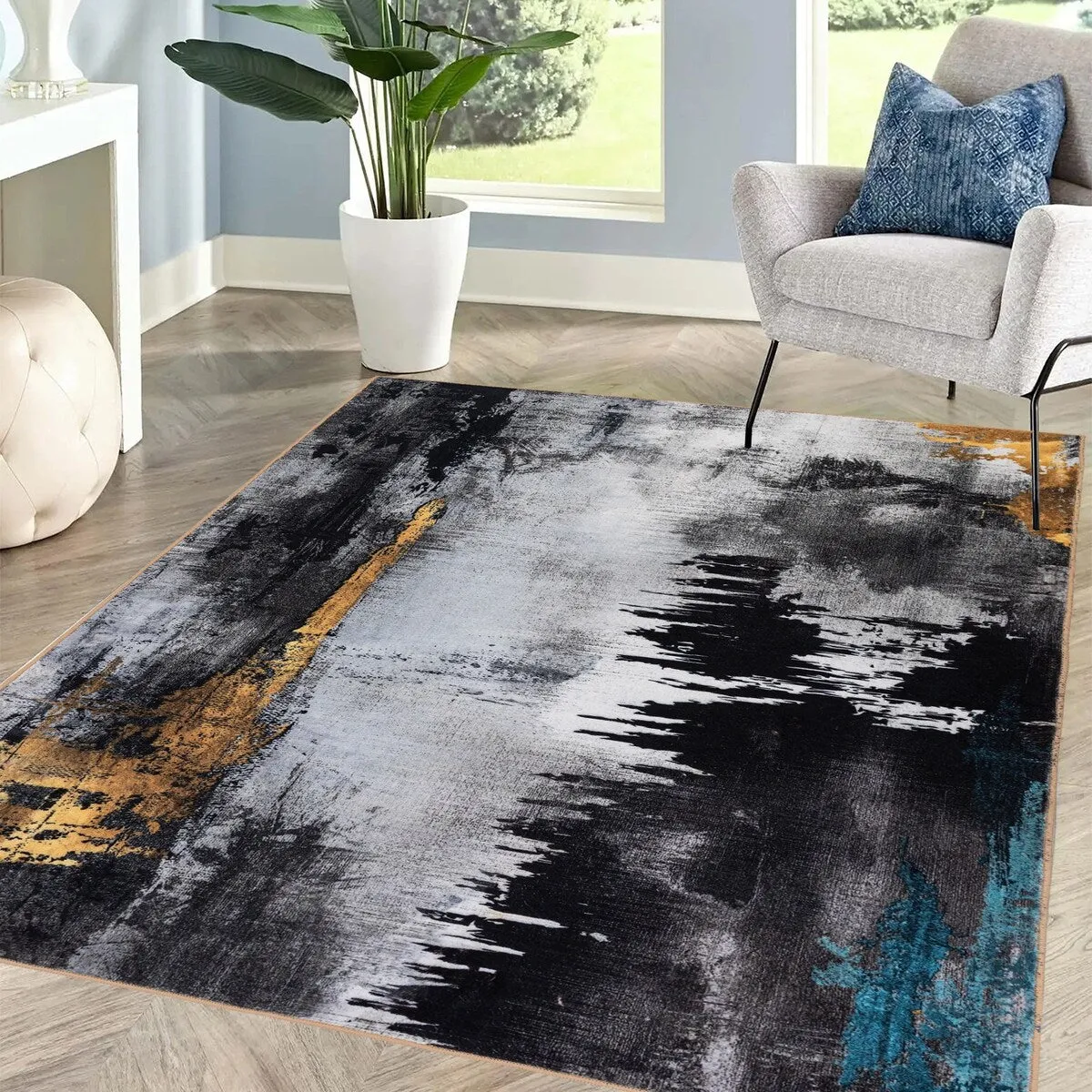 Modern Plant Abstract Area Rugs No-Shedding. Low Pile Foldable Carpet