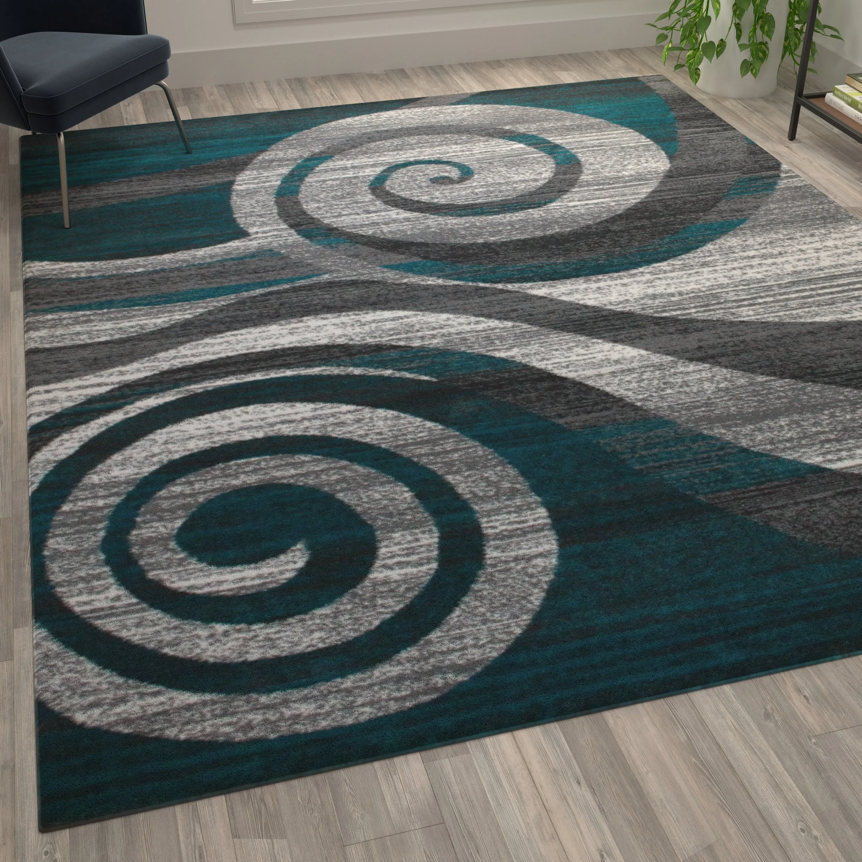 Modern Swirl Design Olefin Area Rug