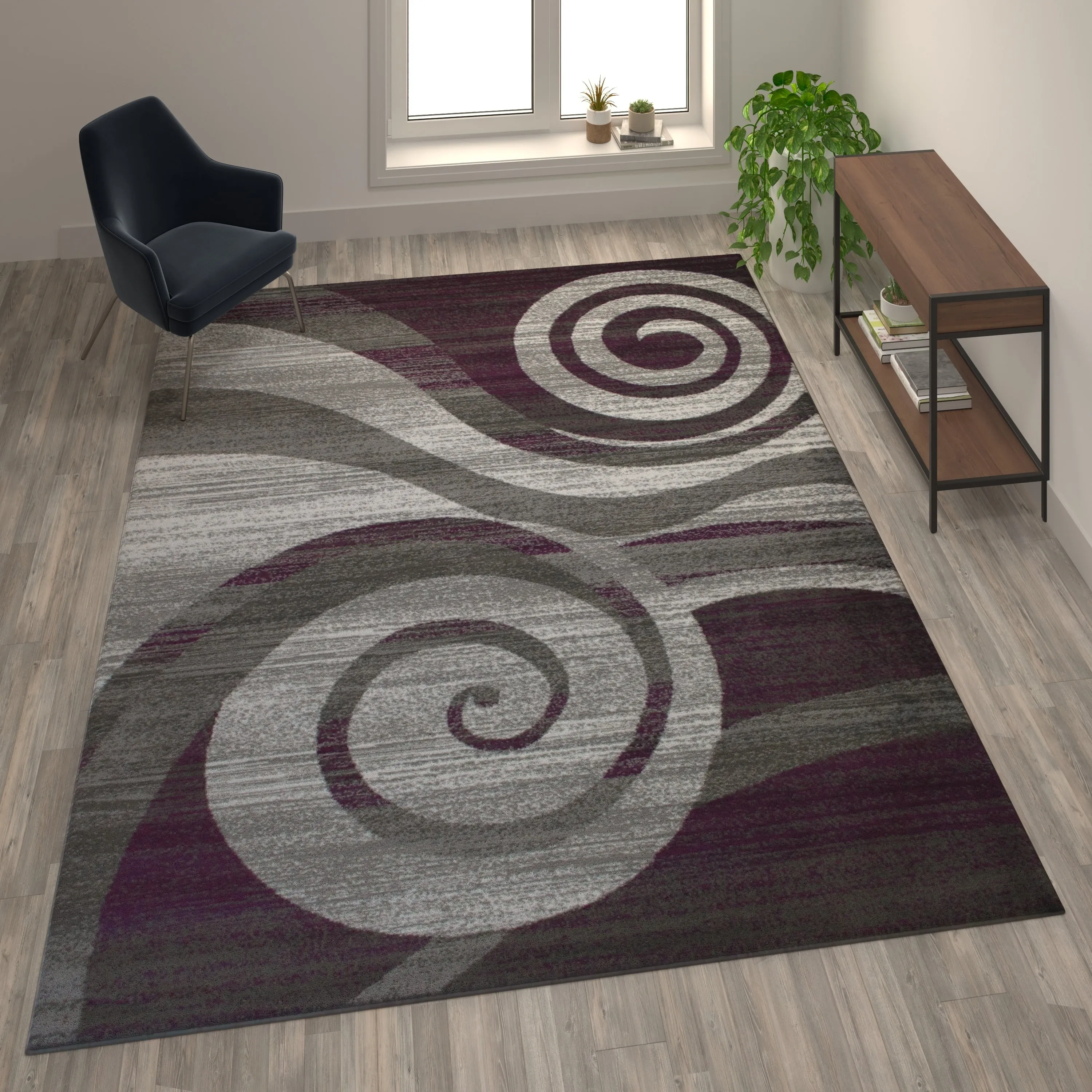 Modern Swirl Design Olefin Area Rug