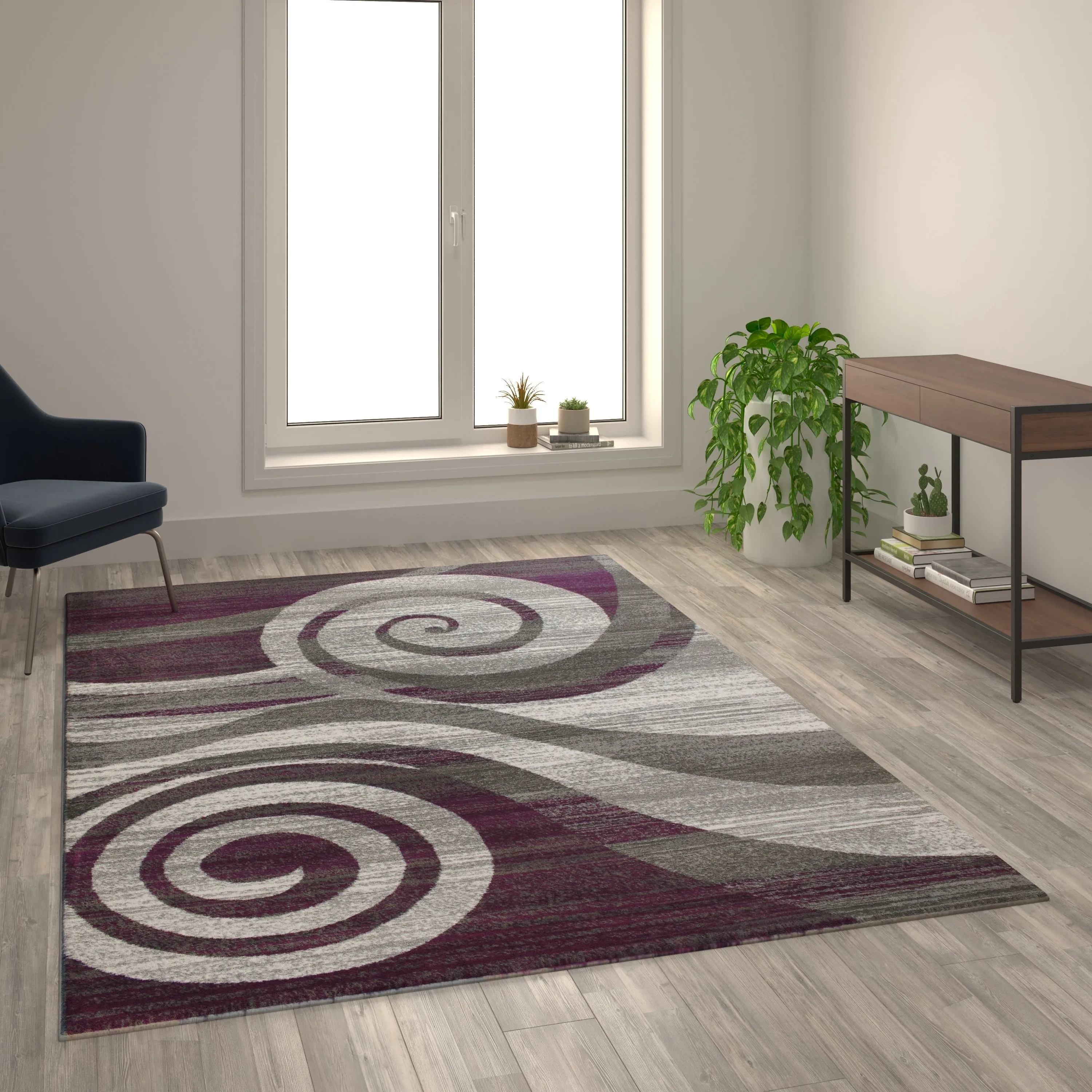 Modern Swirl Design Olefin Area Rug