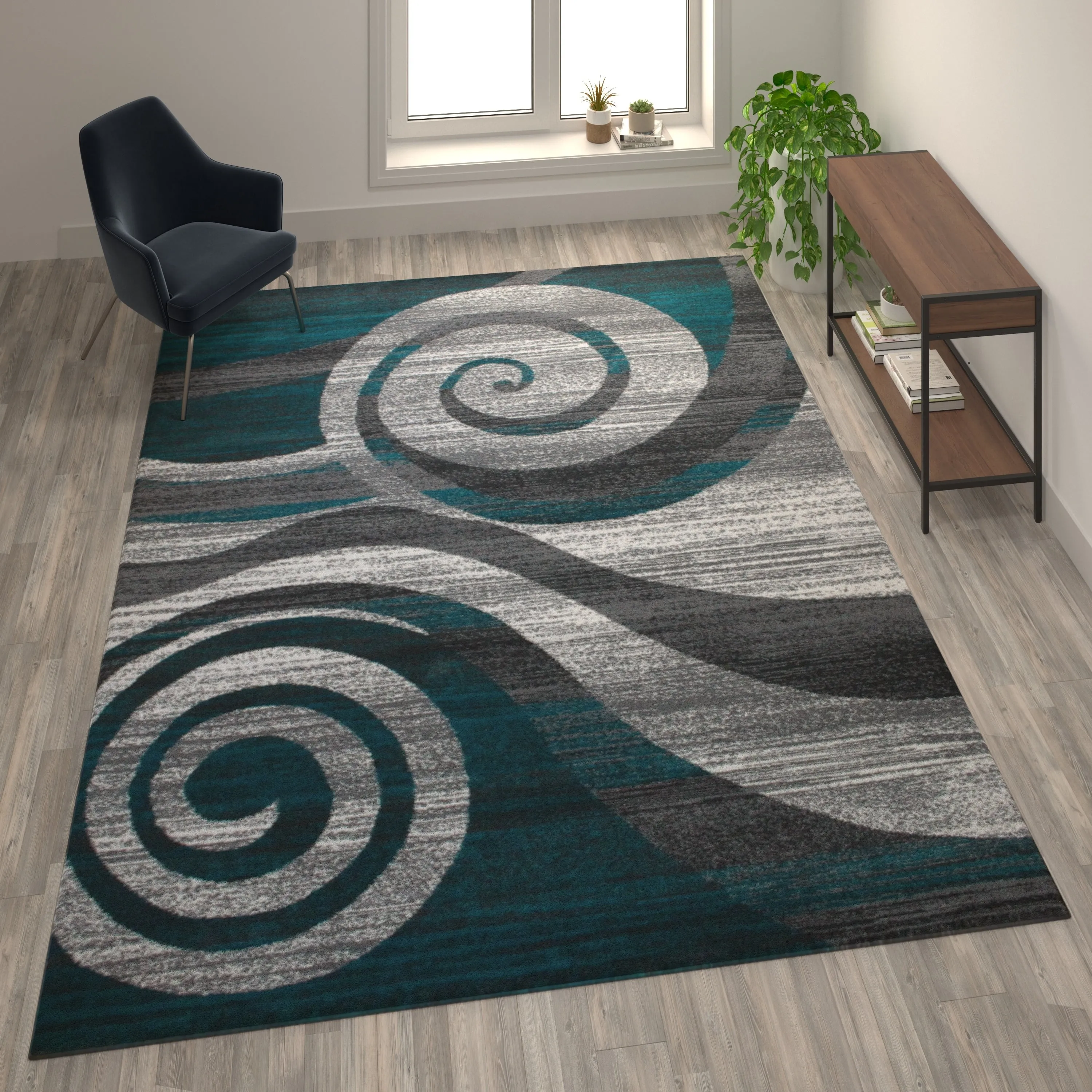 Modern Swirl Design Olefin Area Rug
