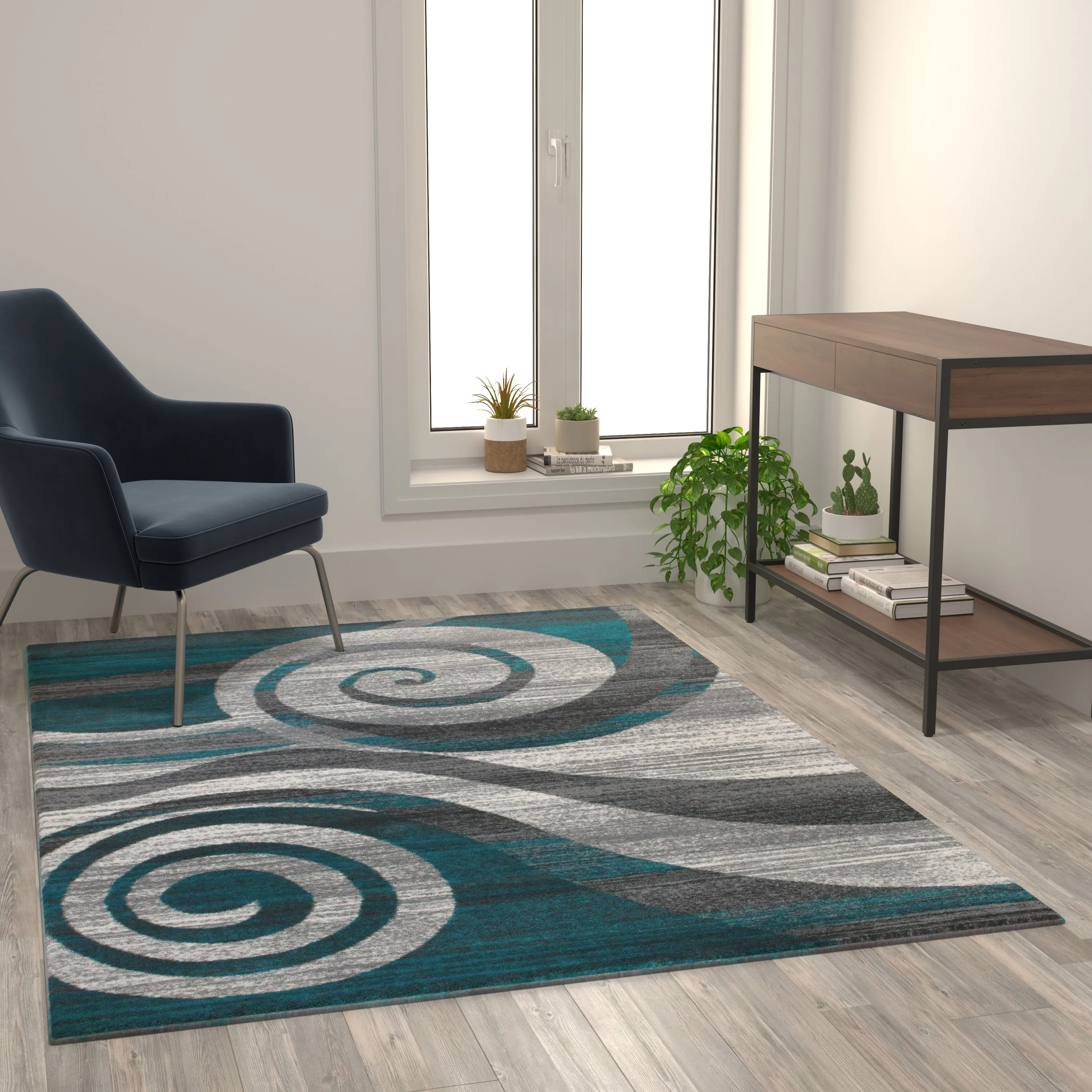 Modern Swirl Design Olefin Area Rug