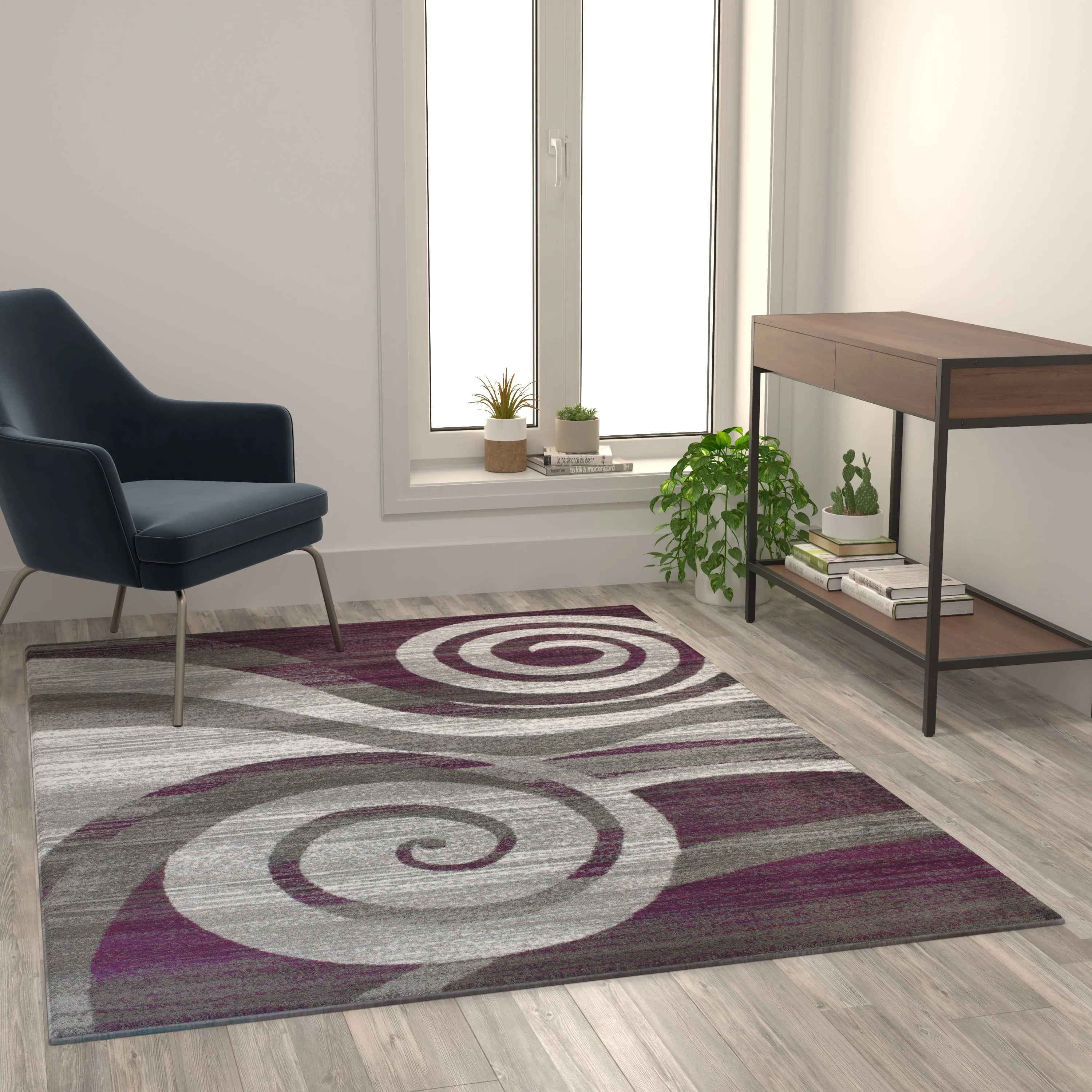 Modern Swirl Design Olefin Area Rug