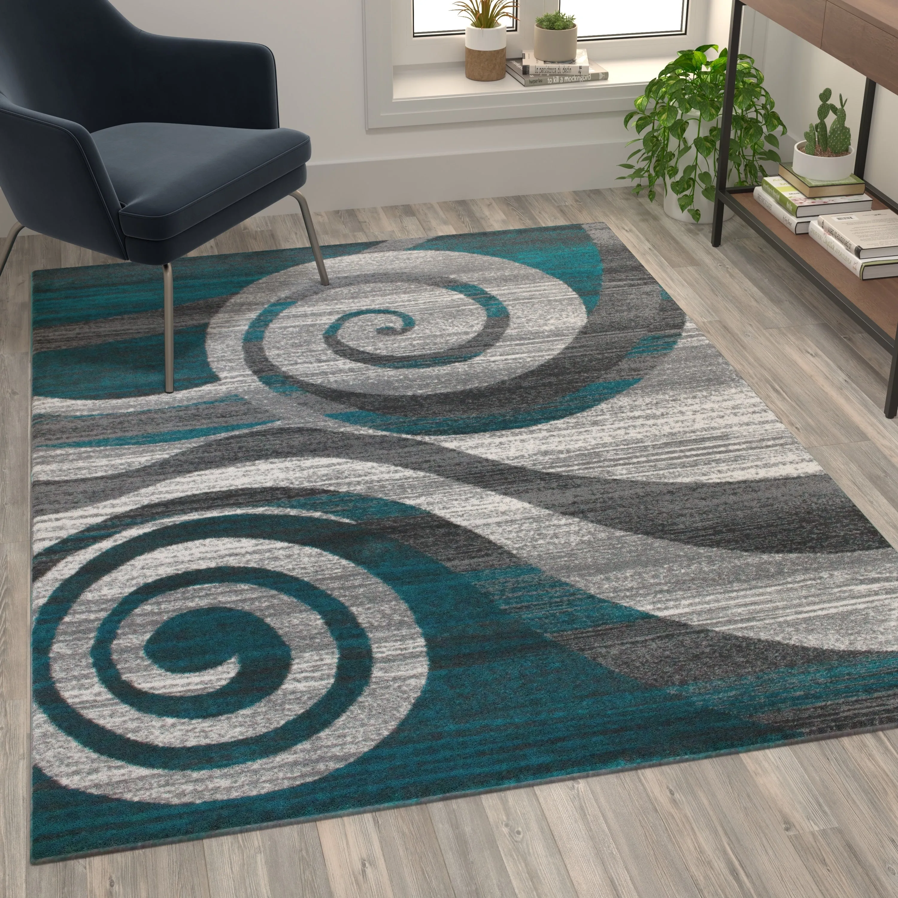 Modern Swirl Design Olefin Area Rug
