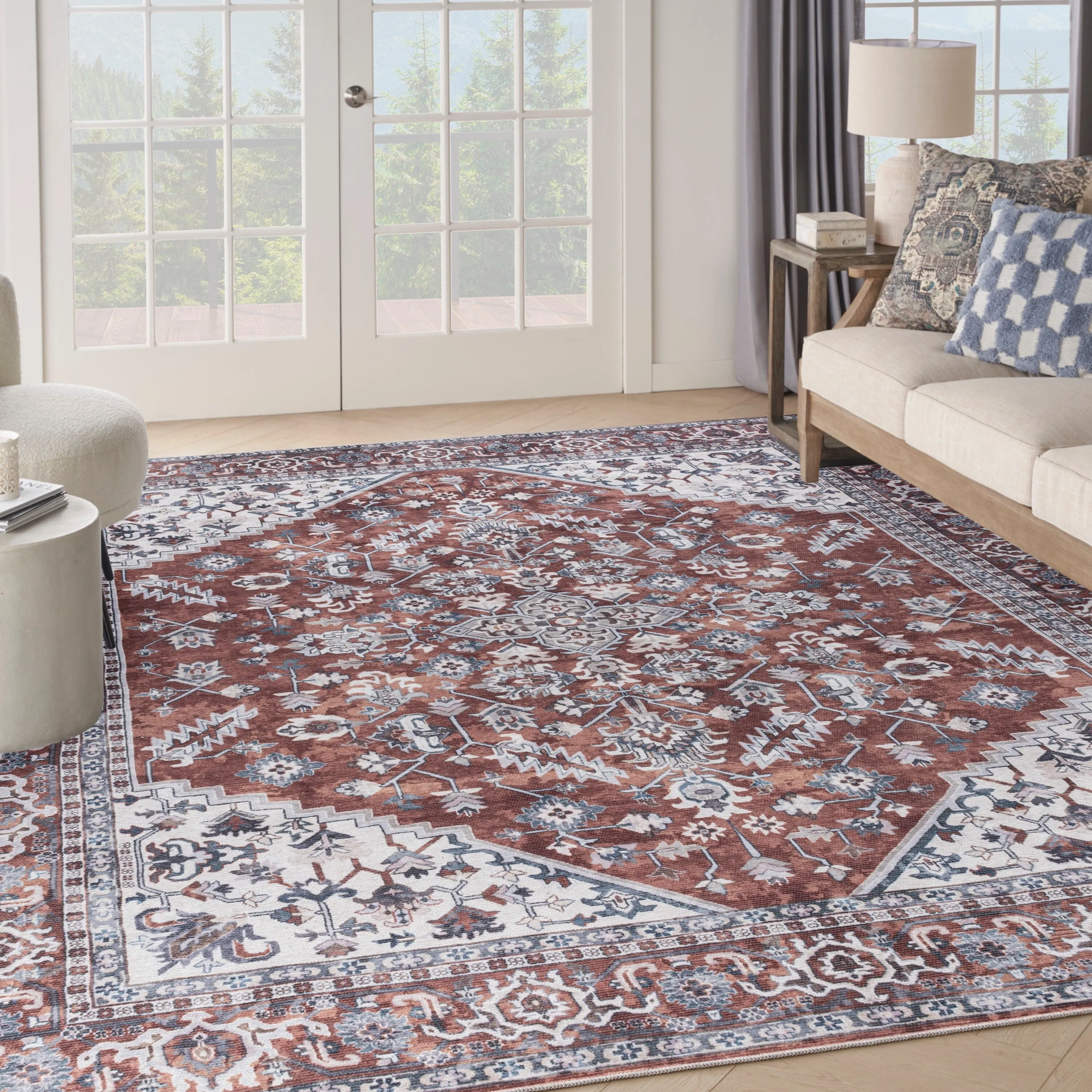 New Concept Washables Vintage Medallion Machine Washable Area Rug
