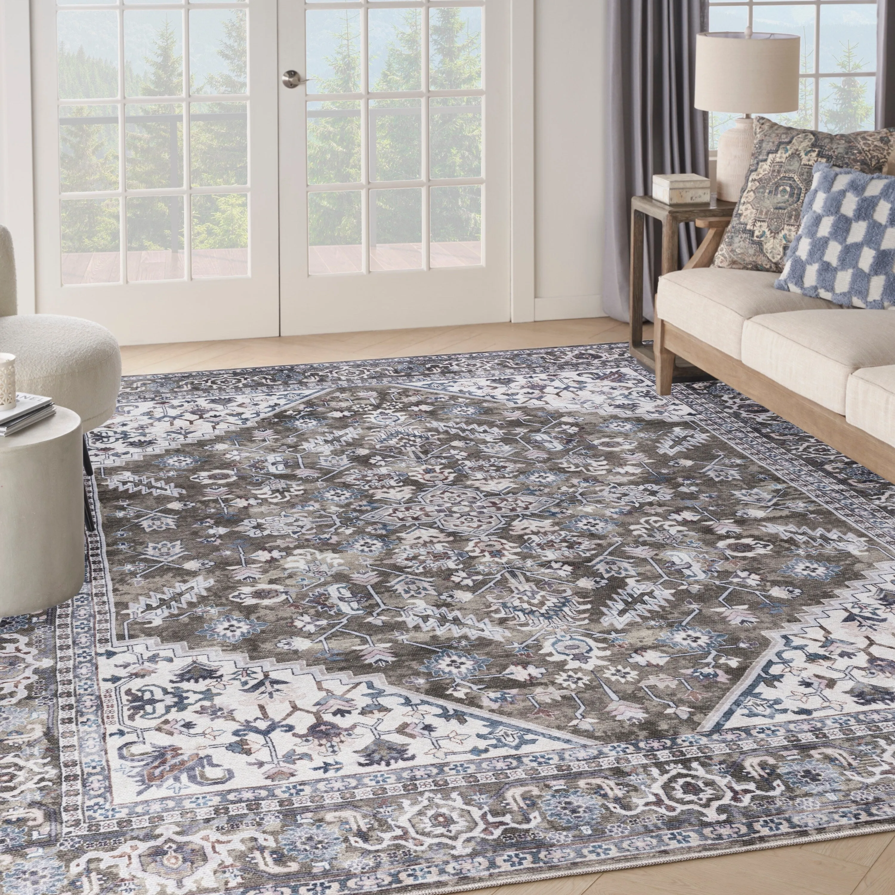 New Concept Washables Vintage Medallion Machine Washable Area Rug