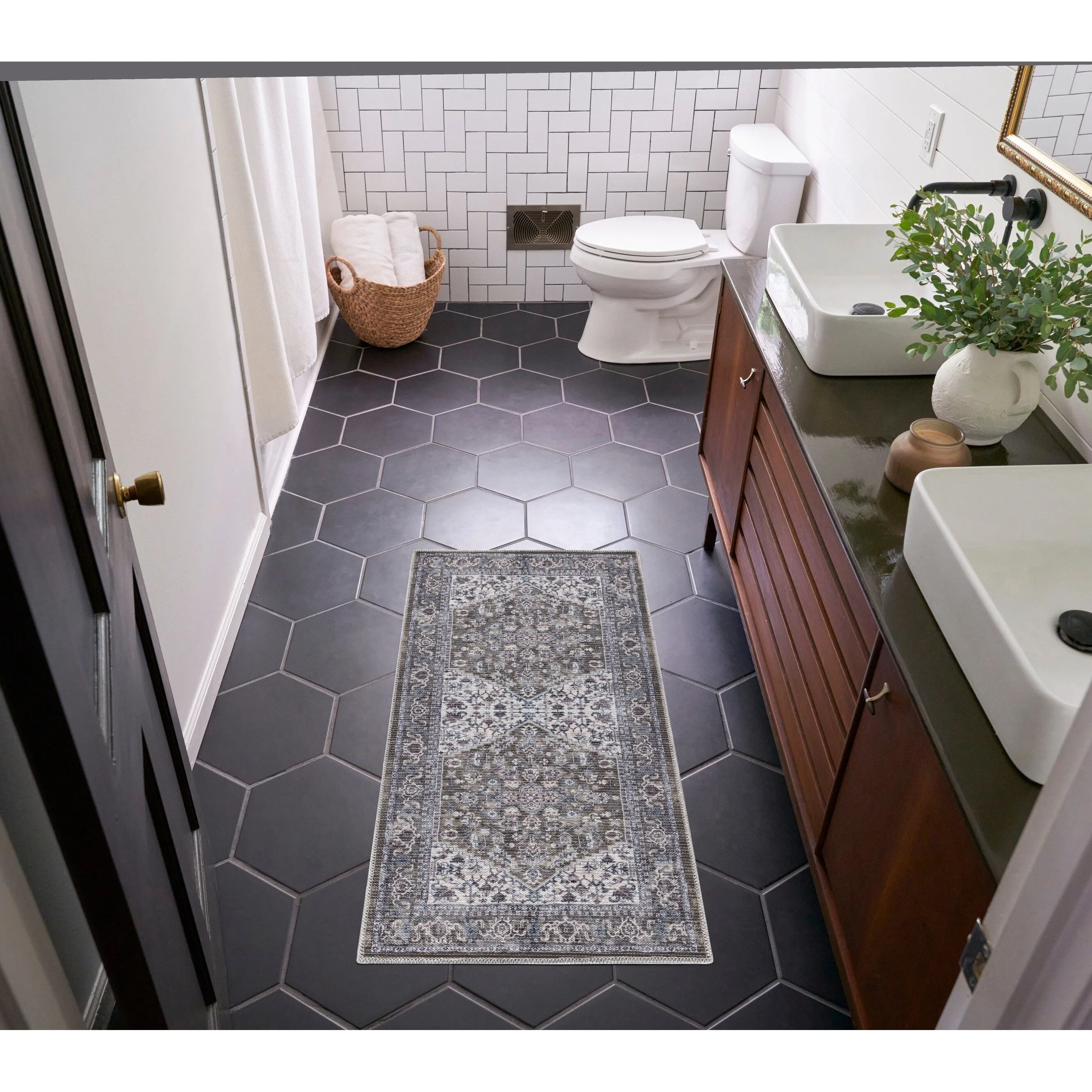 New Concept Washables Vintage Medallion Machine Washable Area Rug