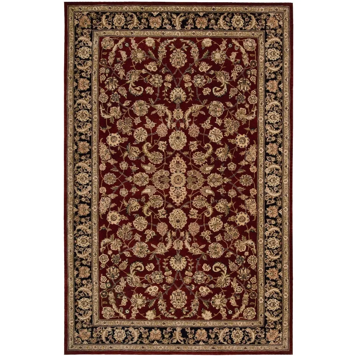 Nourison Hand-tufted Persian Floral Wool and Silk Burgundy Area Rug